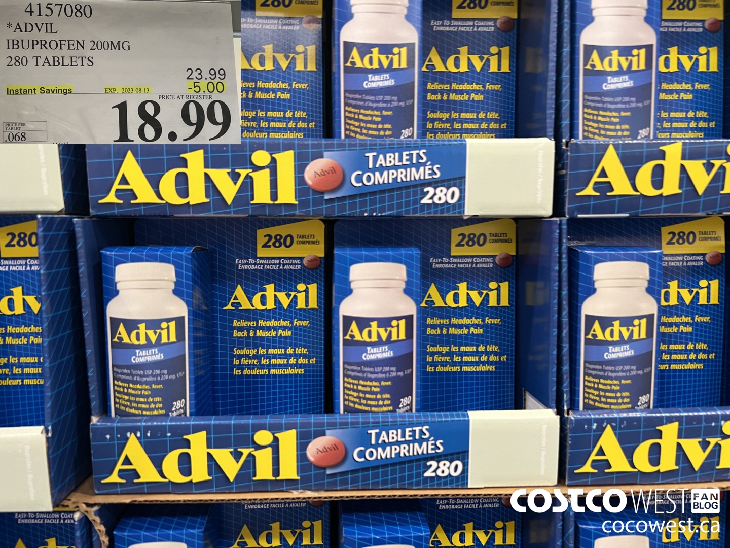 4157080 ADVIL 280 TABLETS IBUPROFEN 200MG ($5.00 INSTANT SAVINGS EXPIRES ON 2023-08-13) $18.99