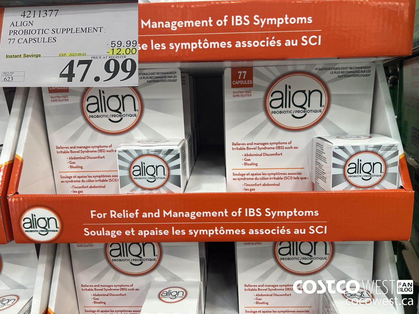 4211377 ALIGN PROBIOTIC SUPPLEMENT 77 CAPSULES ($12.00 INSTANT SAVINGS EXPIRES ON 2023-09-03) $47.99