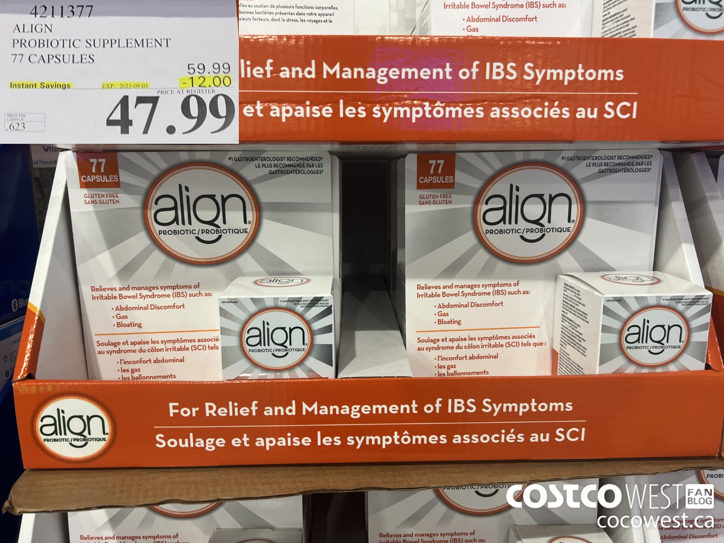 4211377 ALIGN PROBIOTIC SUPPLEMENT 77 CAPSULES ($12.00 INSTANT SAVINGS EXPIRES ON 2023-09-03) $47.99