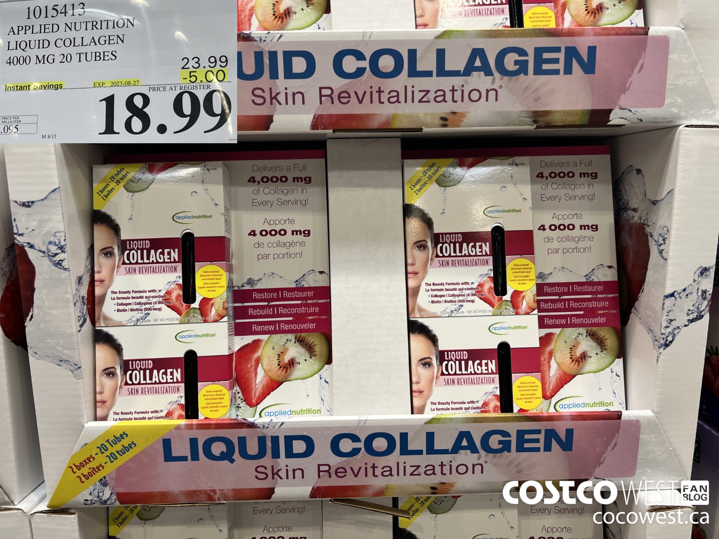 1015413 APPLIED NUTRITION LIQUID COLLAGEN 4000 MG 20 TUBES ($5.00 INSTANT SAVINGS EXPIRES ON 2023-08-27) $18.99