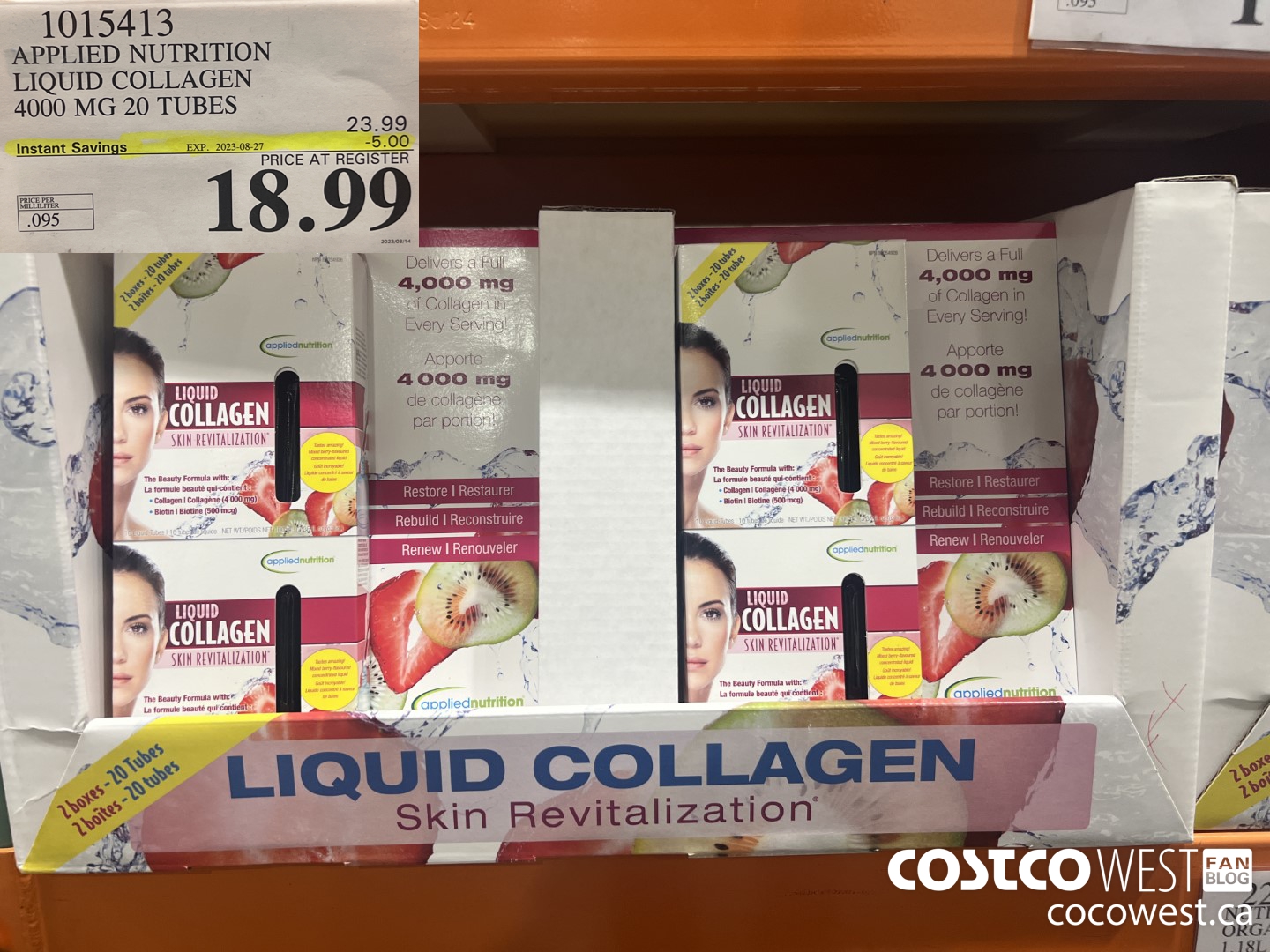1015413 APPLIED NUTRITION LIQUID COLLAGEN 4000 MG 20 TUBES ($5.00 INSTANT SAVINGS EXPIRES ON 2023-08-27) $18.99