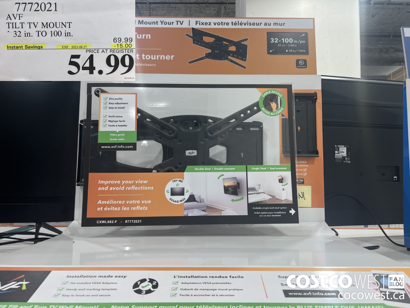 7772021 AVF TILT TV MOUNT 32 in. TO 100 in. ($15.00 INSTANT SAVINGS EXPIRES ON 2023-08-27) $54.99