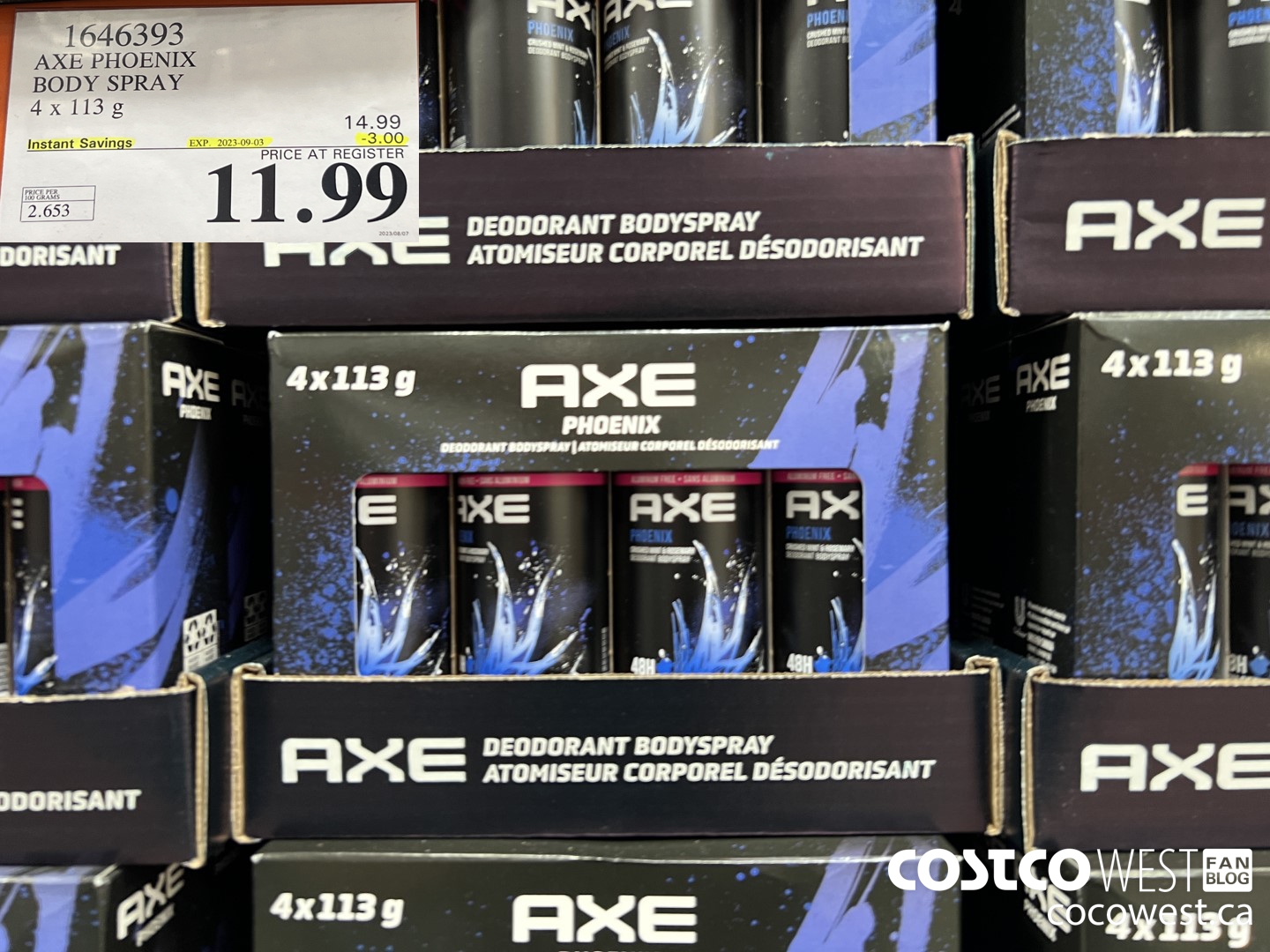 1646393 AXE PHOENIX BODY SPRAY 4 X 113 G ($3.00 INSTANT SAVINGS EXPIRES ON 2023-09-03) $11.99