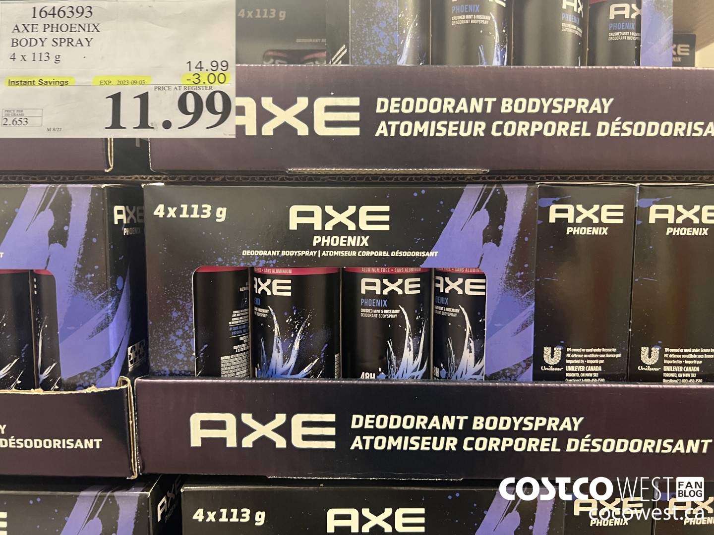 1646393 AXE PHOENIX BODY SPRAY 4 X 113 G ($3.00 INSTANT SAVINGS EXPIRES ON 2023-09-03) $11.99