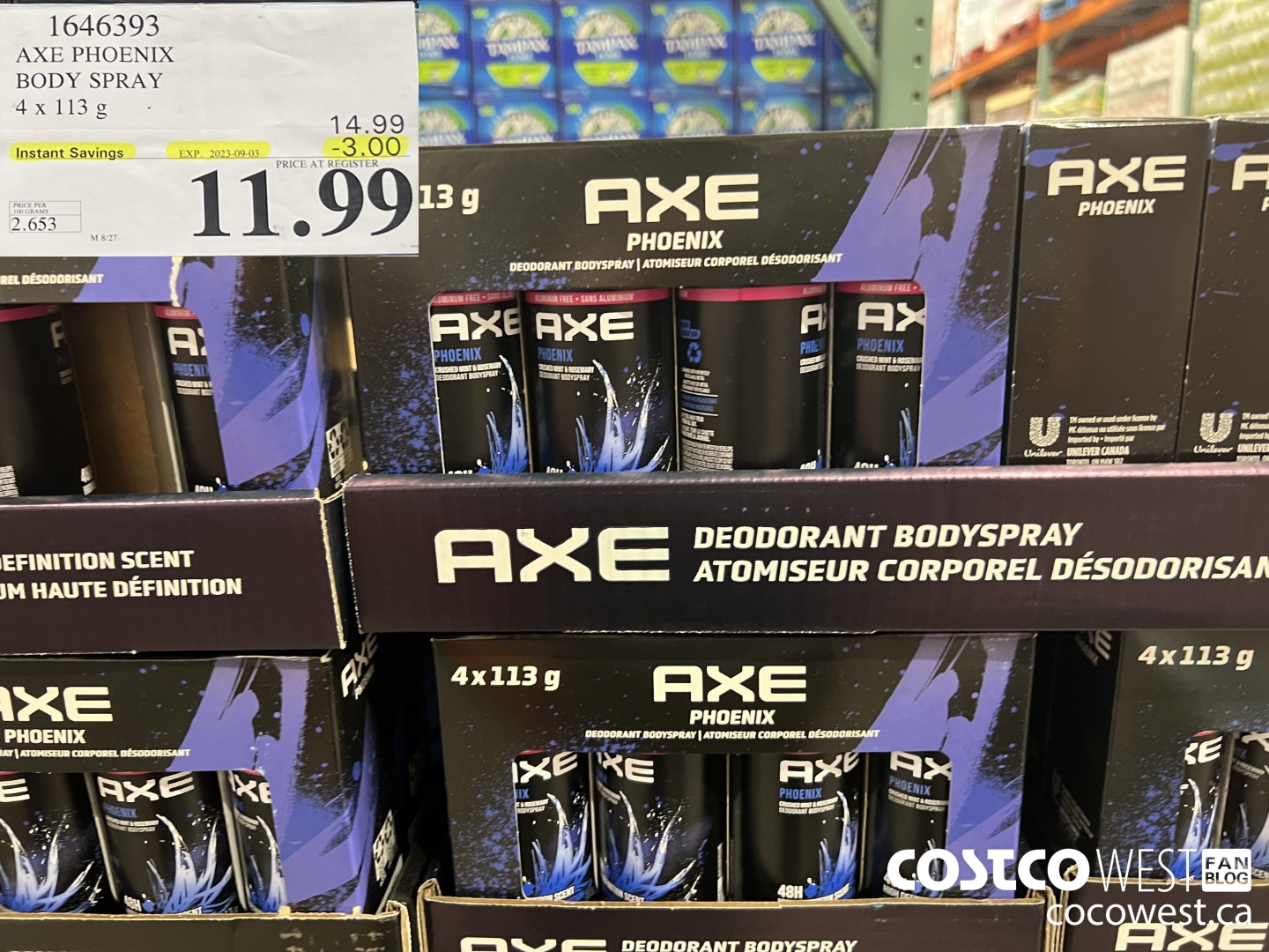 1646393 AXE PHOENIX BODY SPRAY 4 X 113 G ($3.00 INSTANT SAVINGS EXPIRES ON 2023-09-03) $11.99