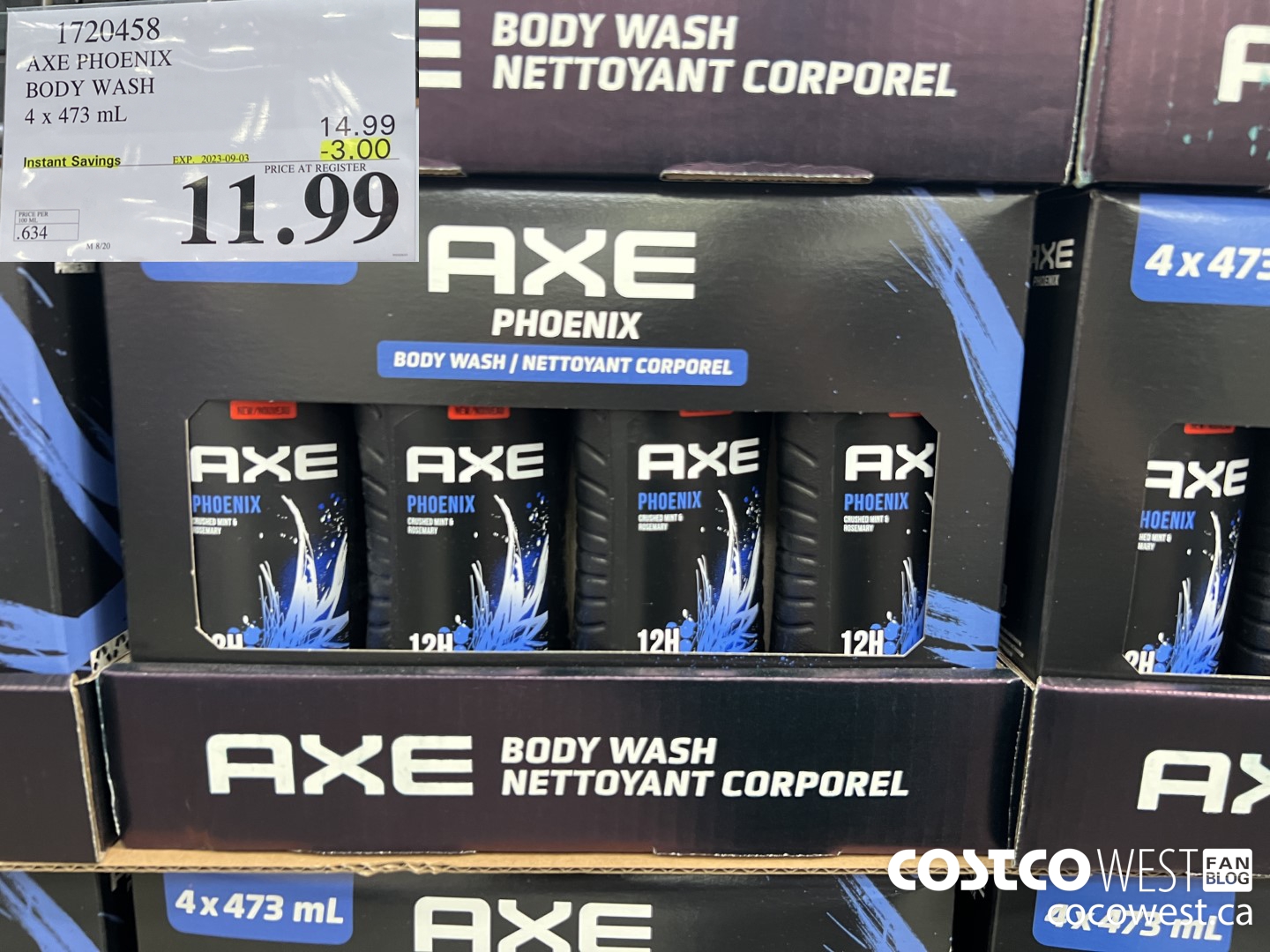 1720458 AXE PHOENIX BODY WASH 4 X 473 ML ($3.00 INSTANT SAVINGS EXPIRES ON 2023-09-03) $11.99