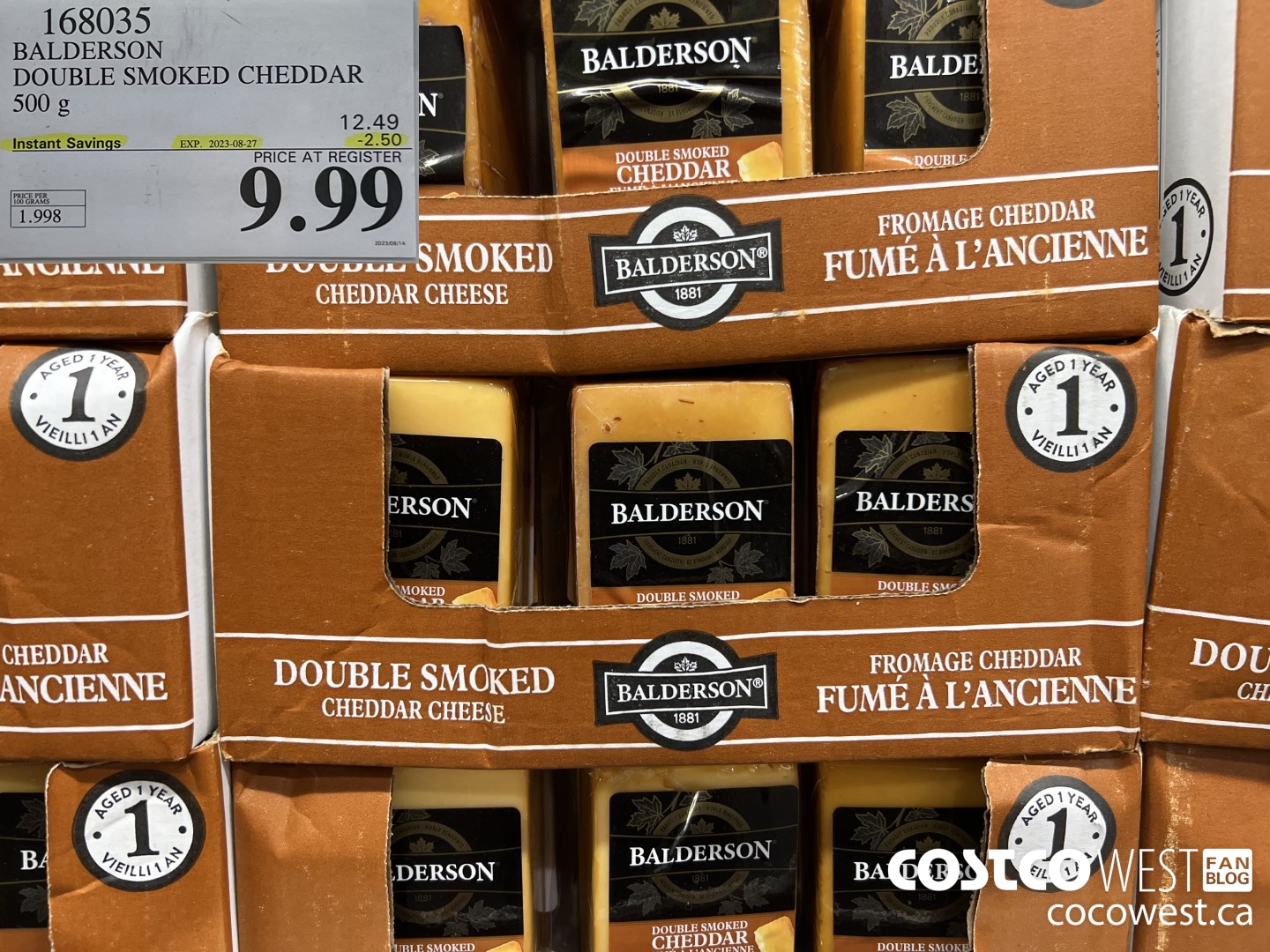 168035 BALDERSON DOUBLE SMOKED CHEDDAR 500 g ($2.50 INSTANT SAVINGS EXPIRES ON 2023-08-27) $9.99
