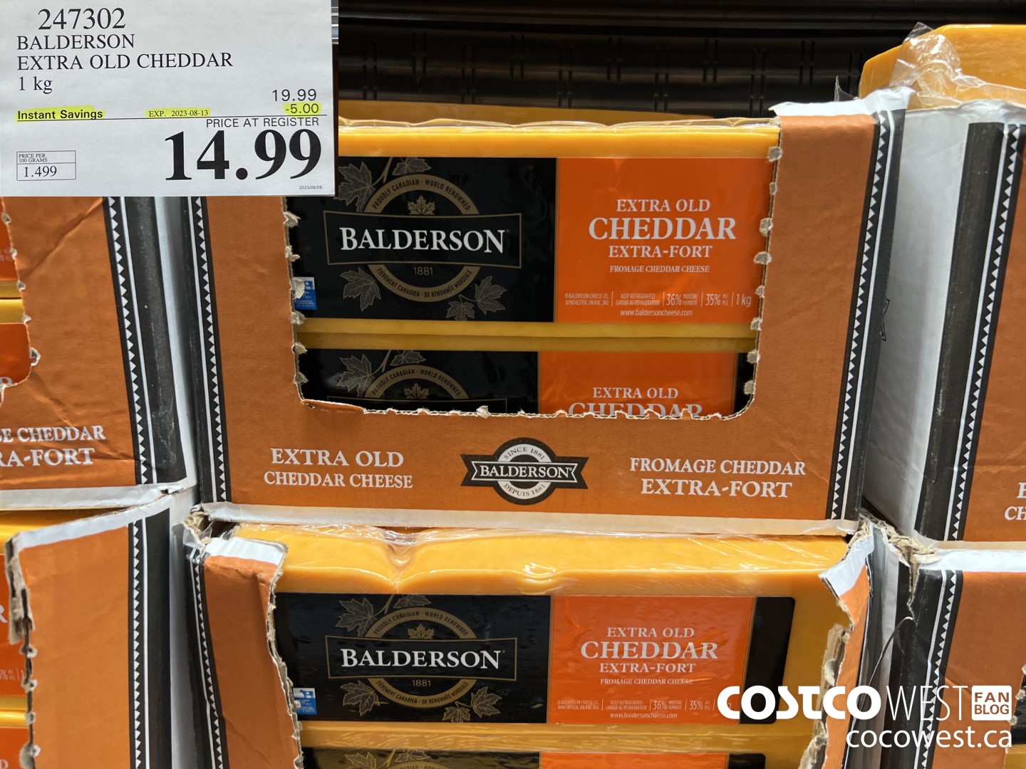 247302 BALDERSON EXTRA OLD CHEDDAR 1 kg ($5.00 INSTANT SAVINGS EXPIRES ON 2023-08-13) $14.99