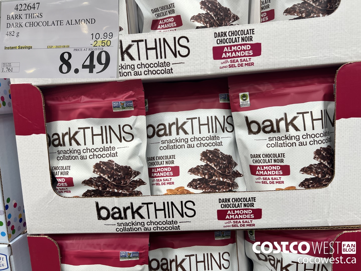 422647 BARK THINS DARK CHOCOLATE ALMOND 482 g ($2.50 INSTANT SAVINGS EXPIRES ON 2023-08-06) $8.49