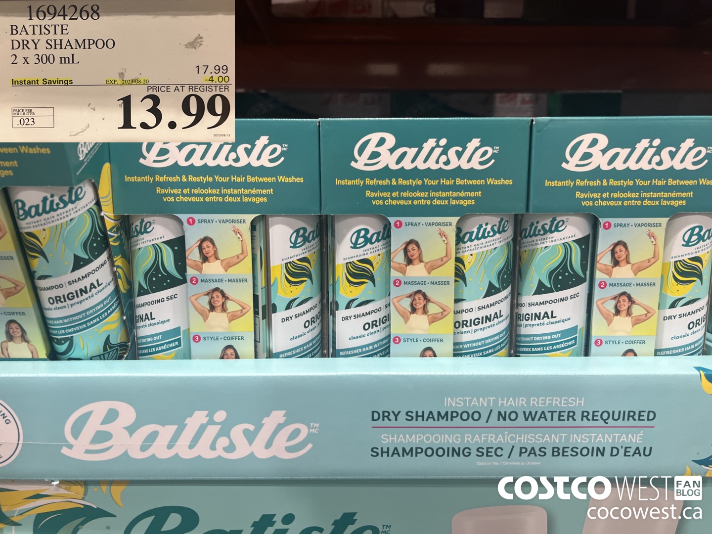 1694268 BATISTE DRY SHAMPOO 2 X 300 ML ($4.00 INSTANT SAVINGS EXPIRES ON 2023-08-20) $13.99