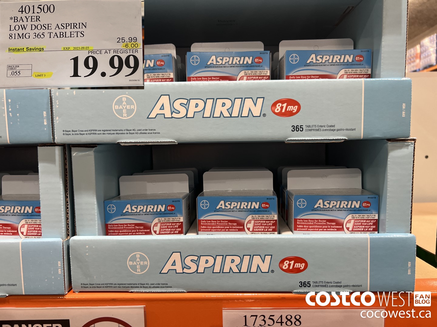 401500 BAYER COATED LOW DOSE ASA 365 81MG TABLETS ($6.00 INSTANT SAVINGS EXPIRES ON 2023-09-03) $19.99