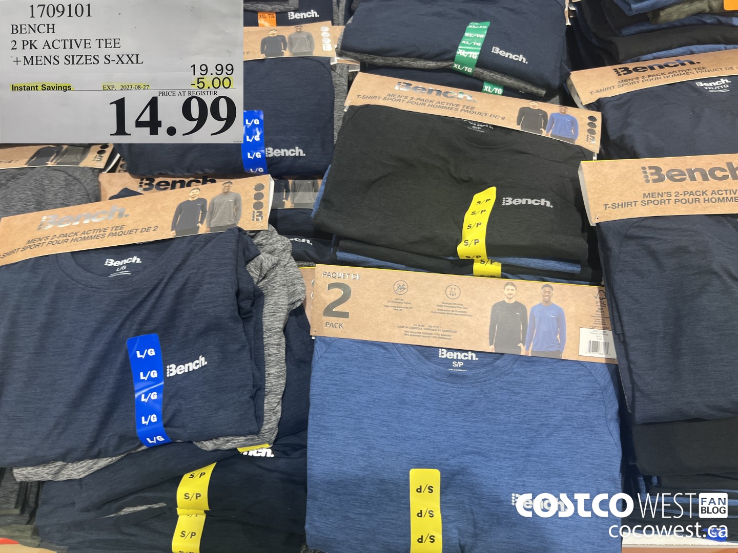 1709101 BENCH 2 PK ACTIVE TEE MENS SIZES S-XXL ($5.00 INSTANT SAVINGS EXPIRES ON 2023-08-27) $14.99