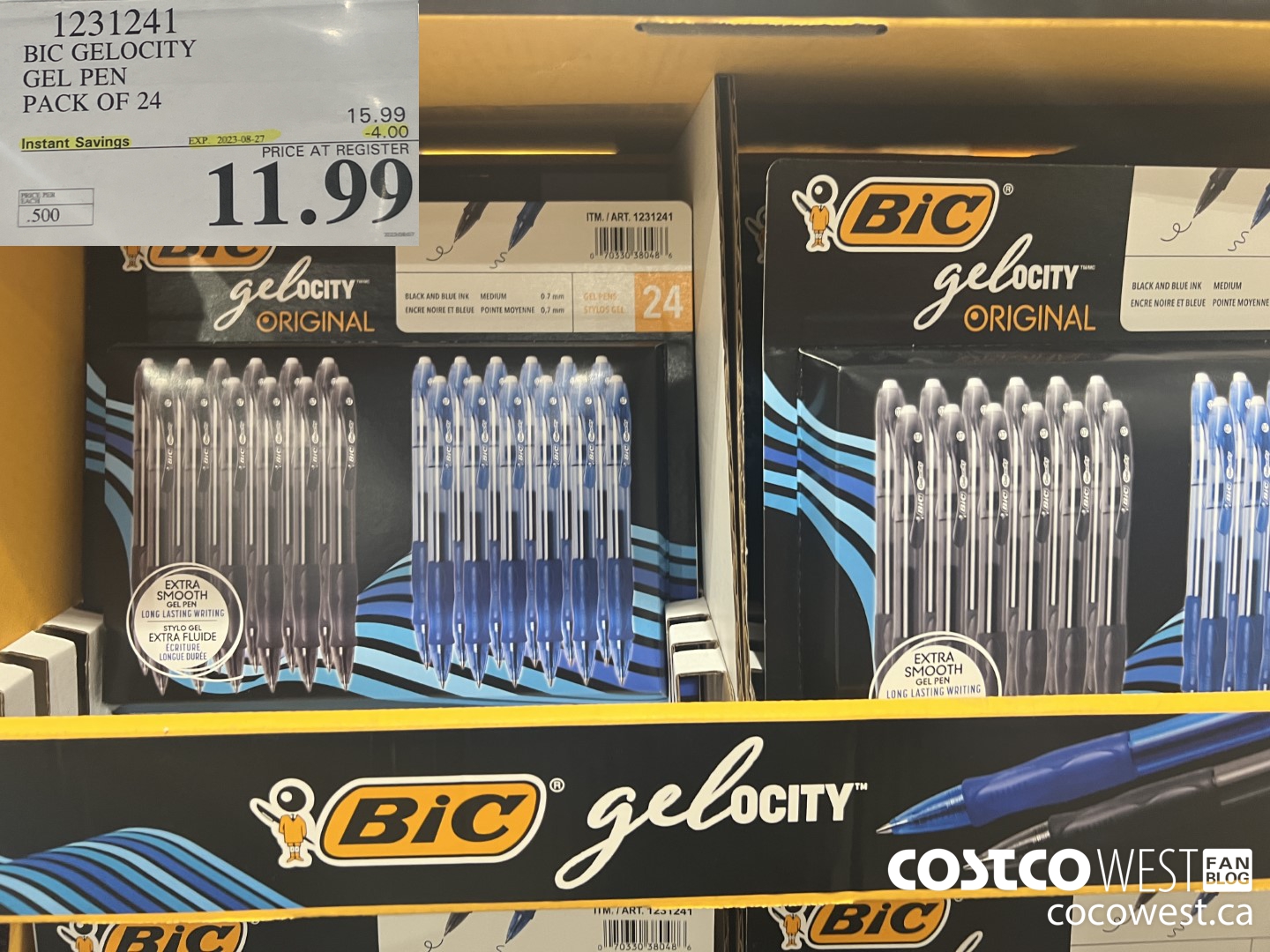 1231241 BIC GELOCITY BLUE & BLK PENS PACK OF 24 ($4.00 INSTANT SAVINGS EXPIRES ON 2023-08-27) $11.99