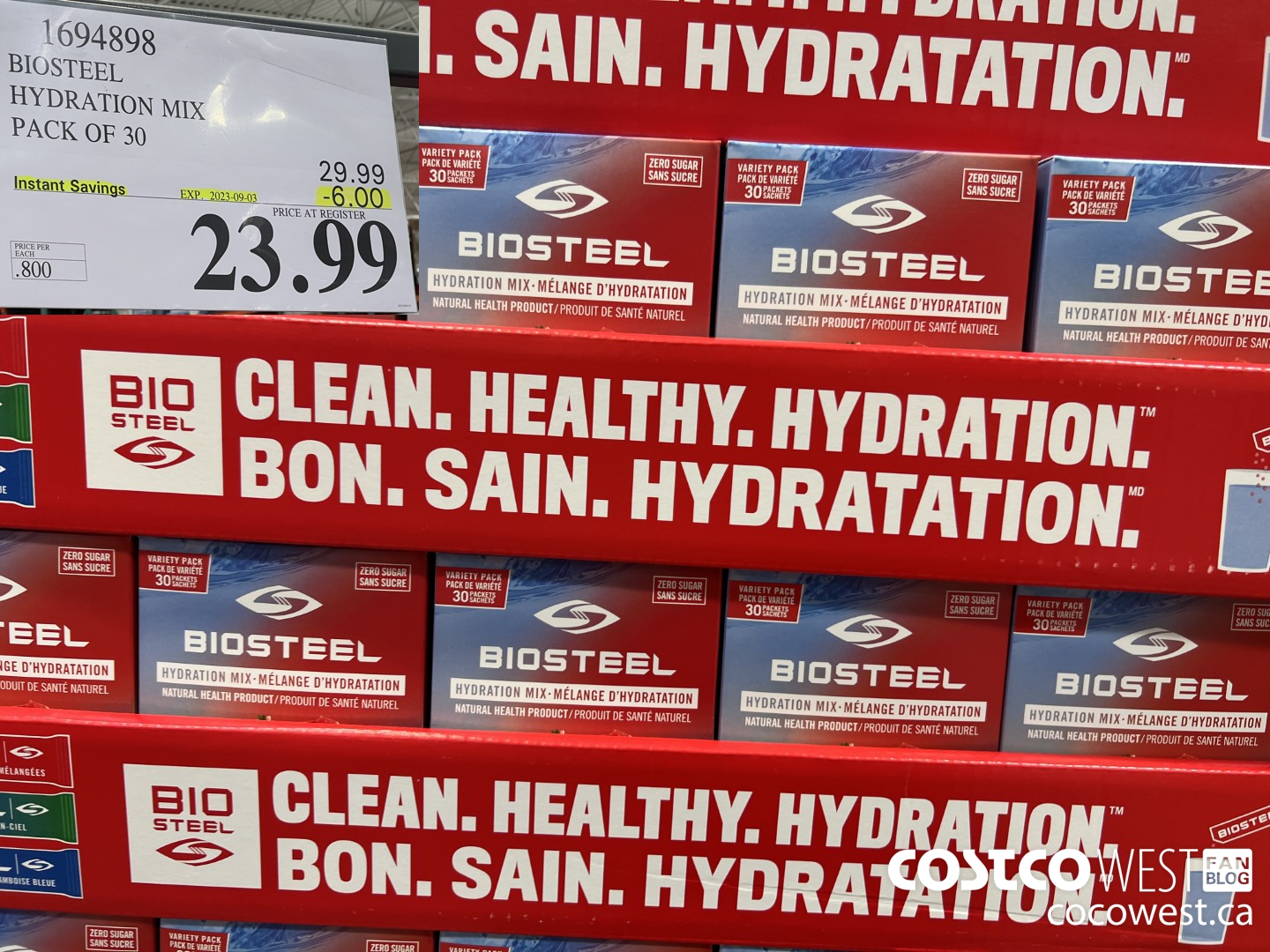 1694898 BIOSTEEL HYDRATION MIX PACK OF 30 ($6.00 INSTANT SAVINGS EXPIRES ON 2023-09-03) $23.99