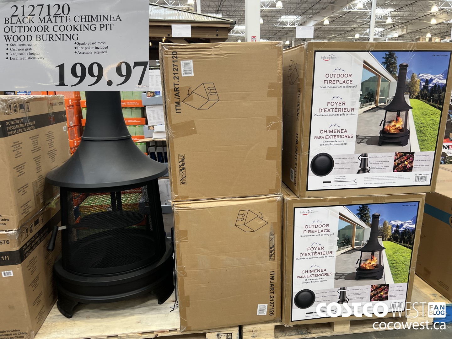 2127120 BLACK MATTE CHIMINEA OUTDOOR COOKING PIT WOOD BURNING $199.97