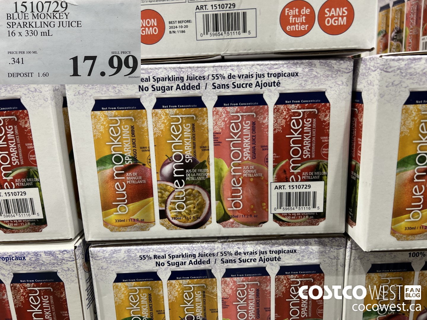 1510729 BLUE MONKEY SPARKLING JUICE 16 X 330 ML $17.99