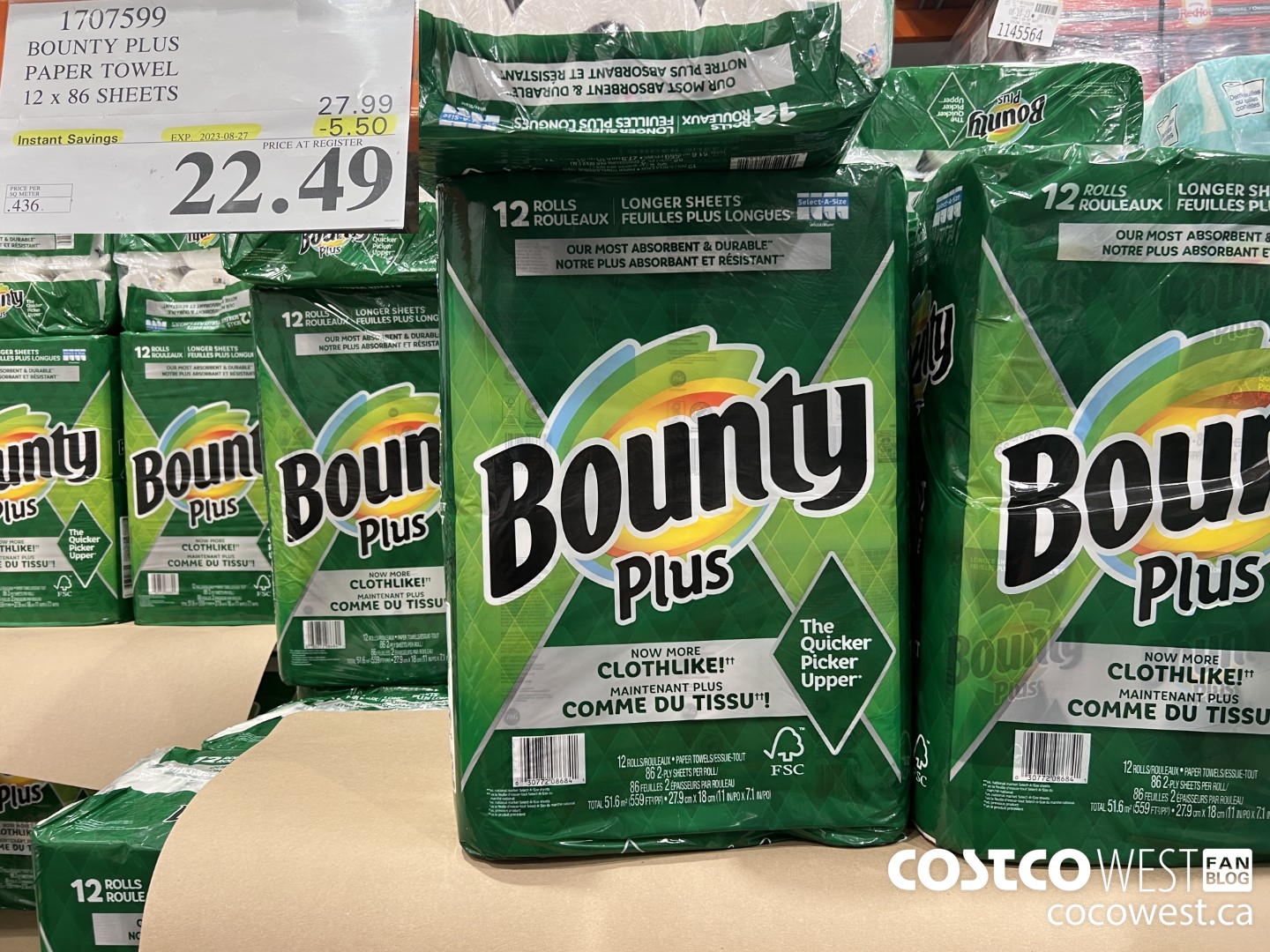 1707599 BOUNTY PLUS PAPER TOWEL 12 X 86 SHEETS ($5.50 INSTANT SAVINGS EXPIRES ON 2023-08-27) $22.49