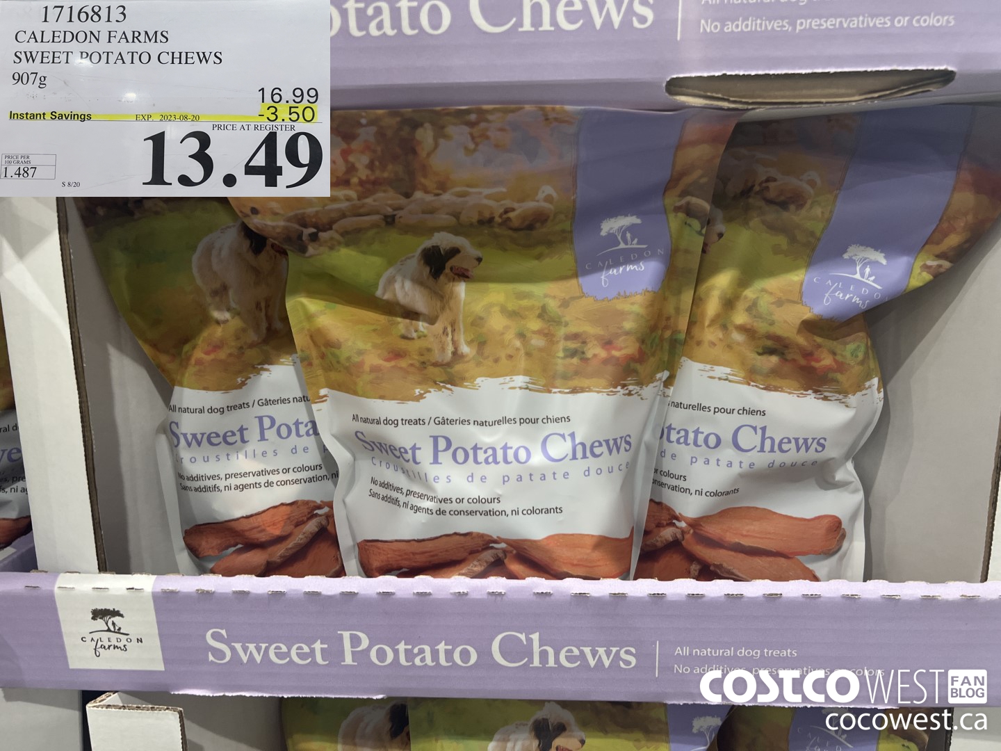 1716813 CALEDON FARMS SWEET POTATO CHEWS 907G ($3.50 INSTANT SAVINGS EXPIRES ON 2023-08-20) $13.49