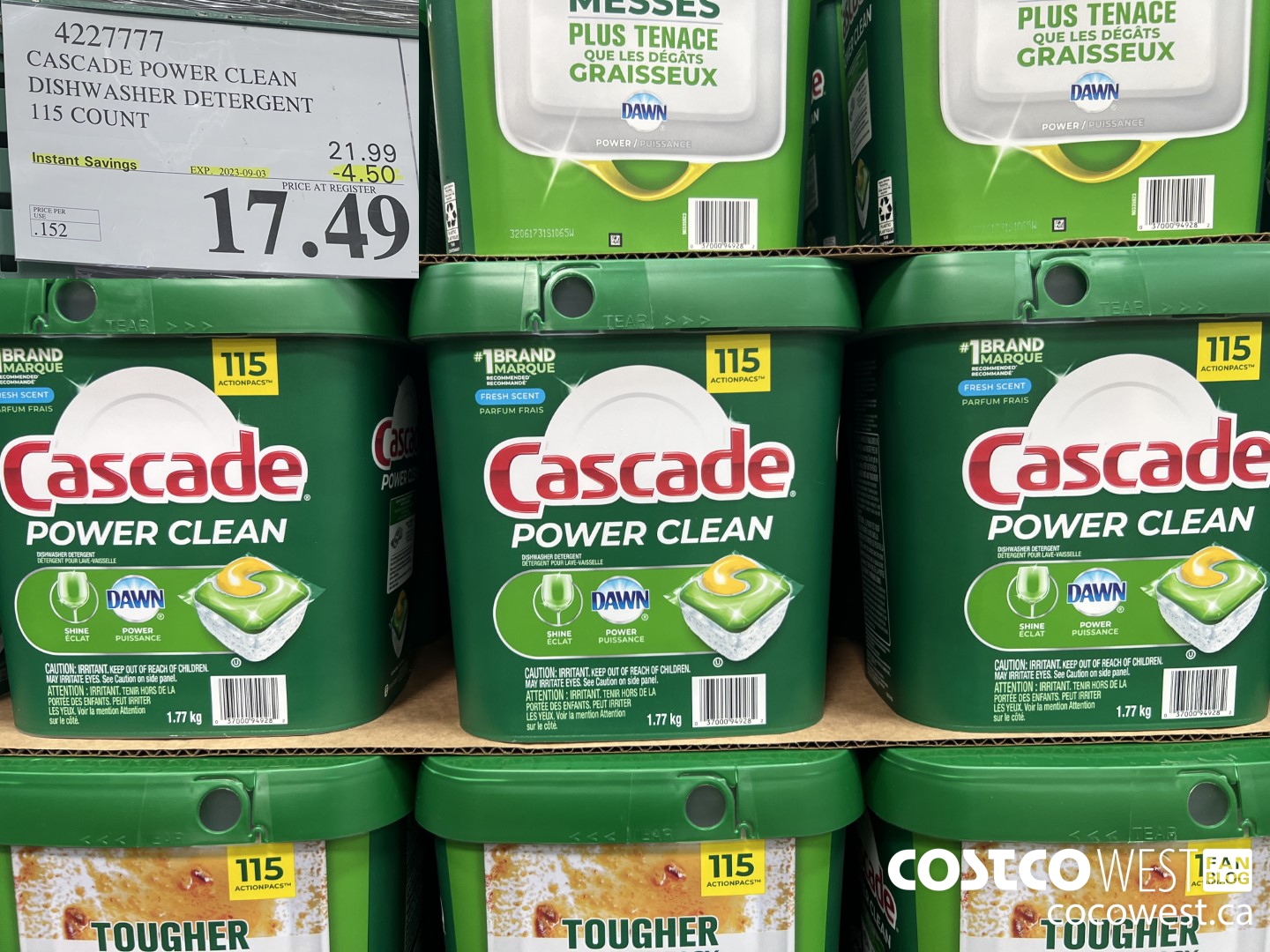 4227777 CASCADE POWER CLEAN DISHWASHER DETERGENT 115 COUNT ($4.50 INSTANT SAVINGS EXPIRES ON 2023-09-03) $17.49