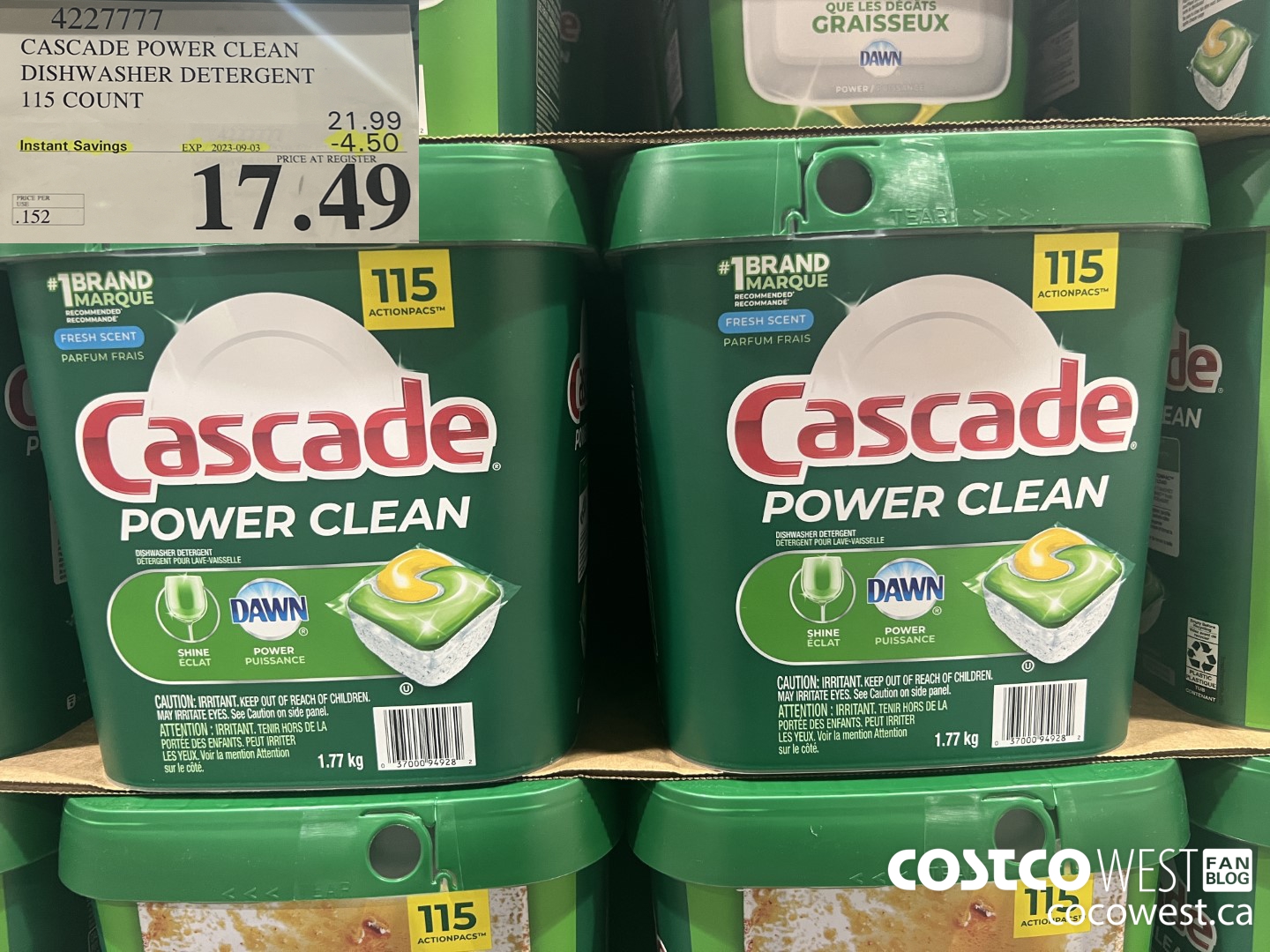 4227777 CASCADE POWER CLEAN DISHWASHER DETERGENT 115 COUNT ($4.50 INSTANT SAVINGS EXPIRES ON 2023-09-03) $17.49