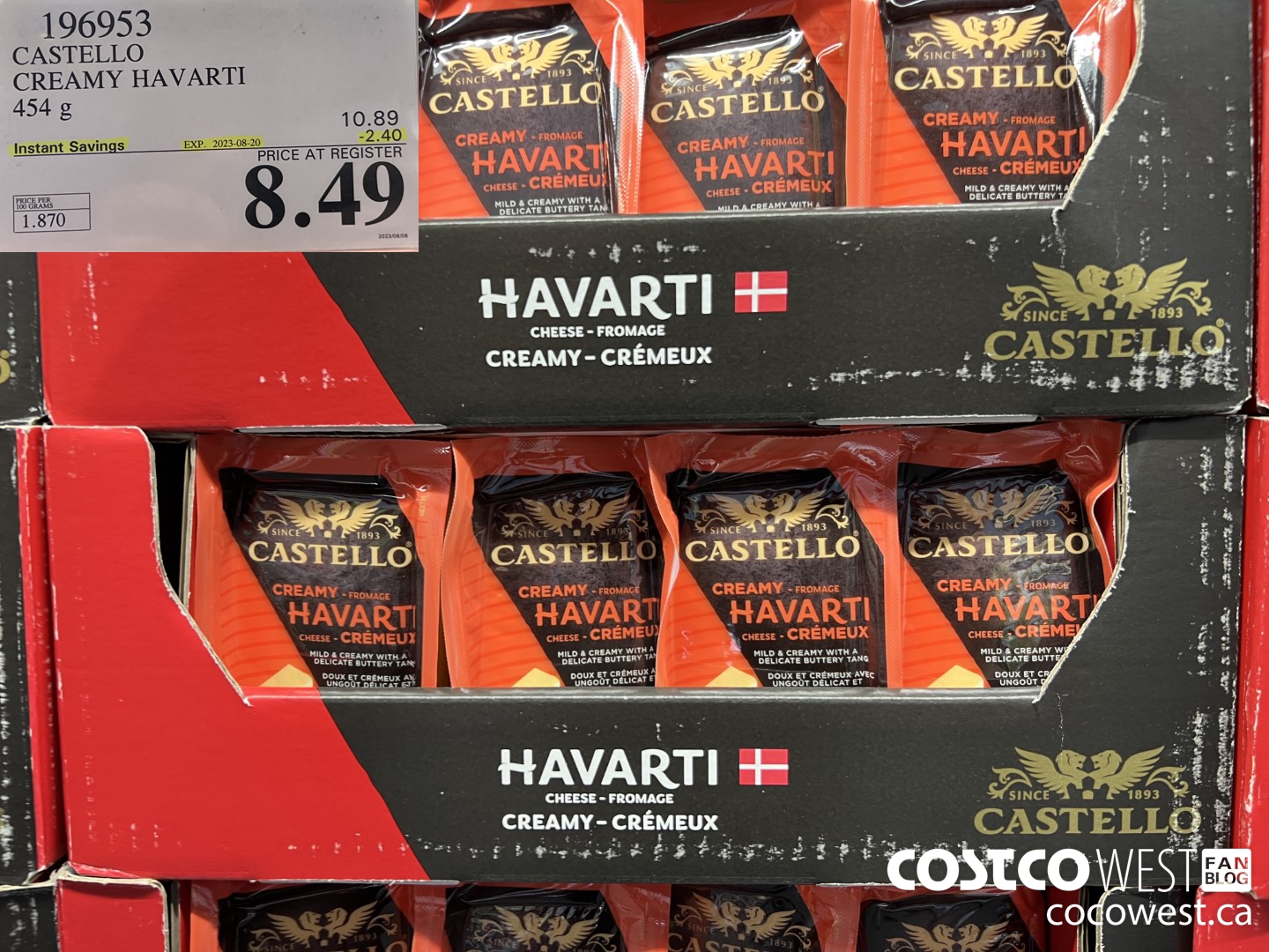 196953 CASTELLO CREAMY HAVARTI 454 G ($2.40 INSTANT SAVINGS EXPIRES ON 2023-08-20) $8.49