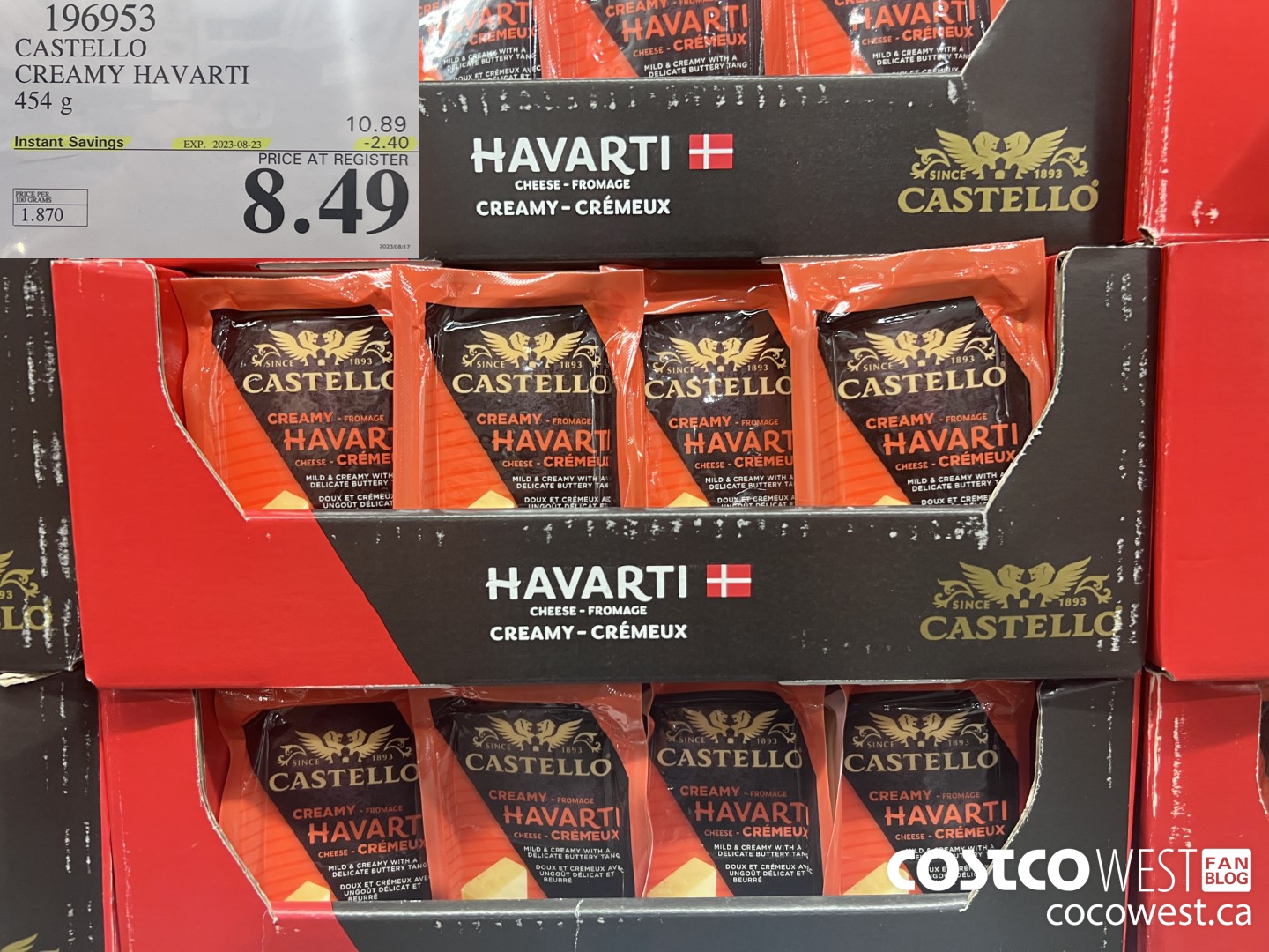 196953 CASTELLO CREAMY HAVARTI 454 g ($2.40 INSTANT SAVINGS EXPIRES ON 2023-08-23) $8.49