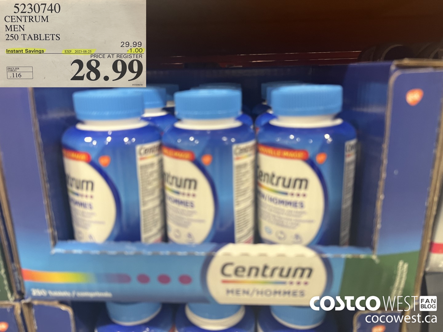 5230740 CENTRUM MEN 250 TABLETS ($1.00 INSTANT SAVINGS EXPIRES ON 2023-08-25) $28.99