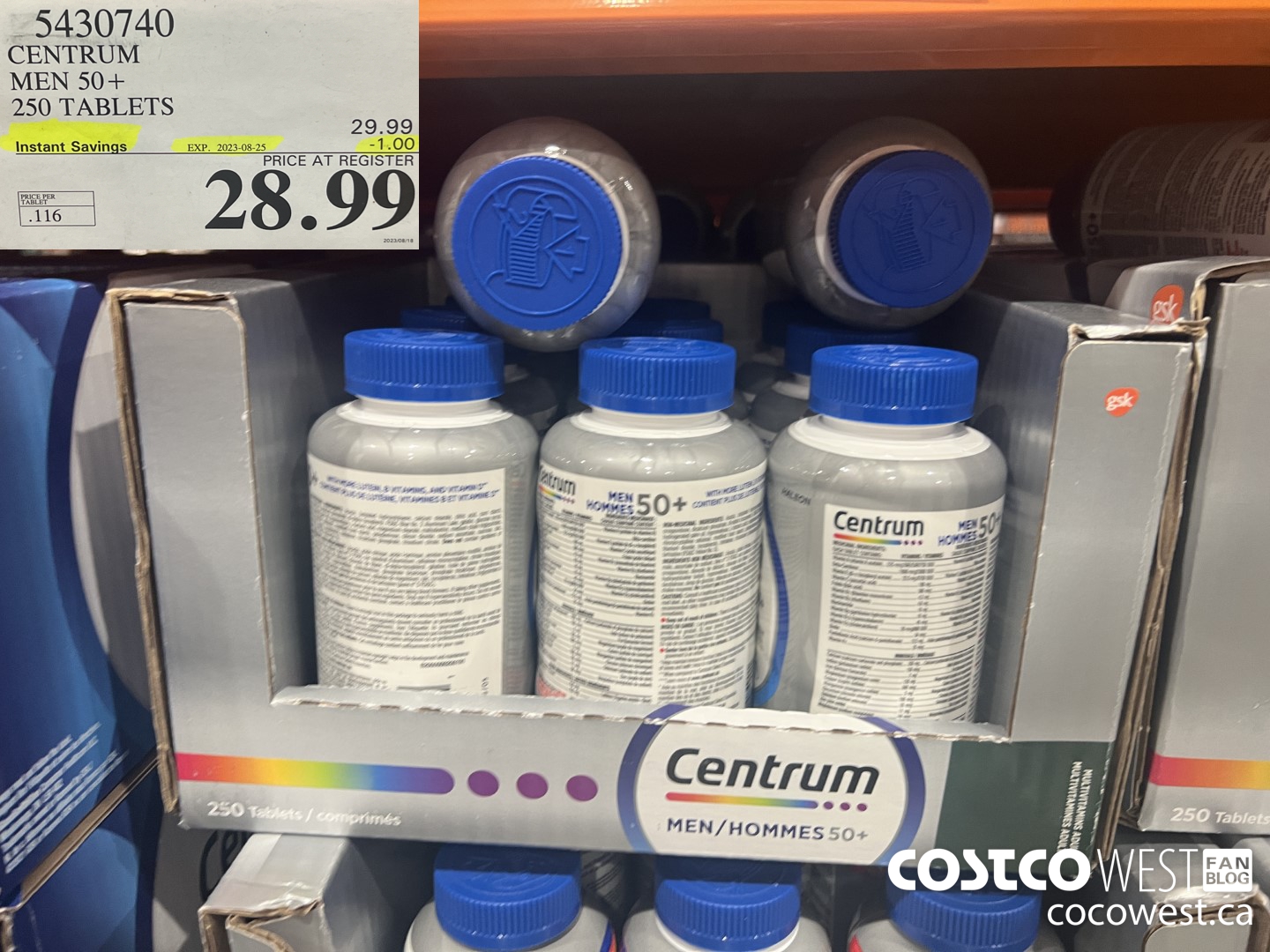 5430740 CENTRUM MEN 50+ 250 TABLETS ($1.00 INSTANT SAVINGS EXPIRES ON 2023-08-25) $28.99