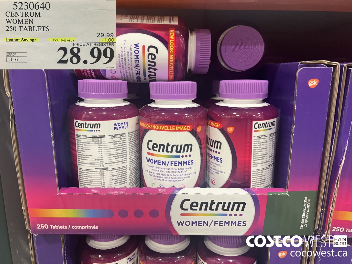 5230640 CENTRUM WOMEN 250 TABLETS ($1.00 INSTANT SAVINGS EXPIRES ON 2023-08-25) $28.99