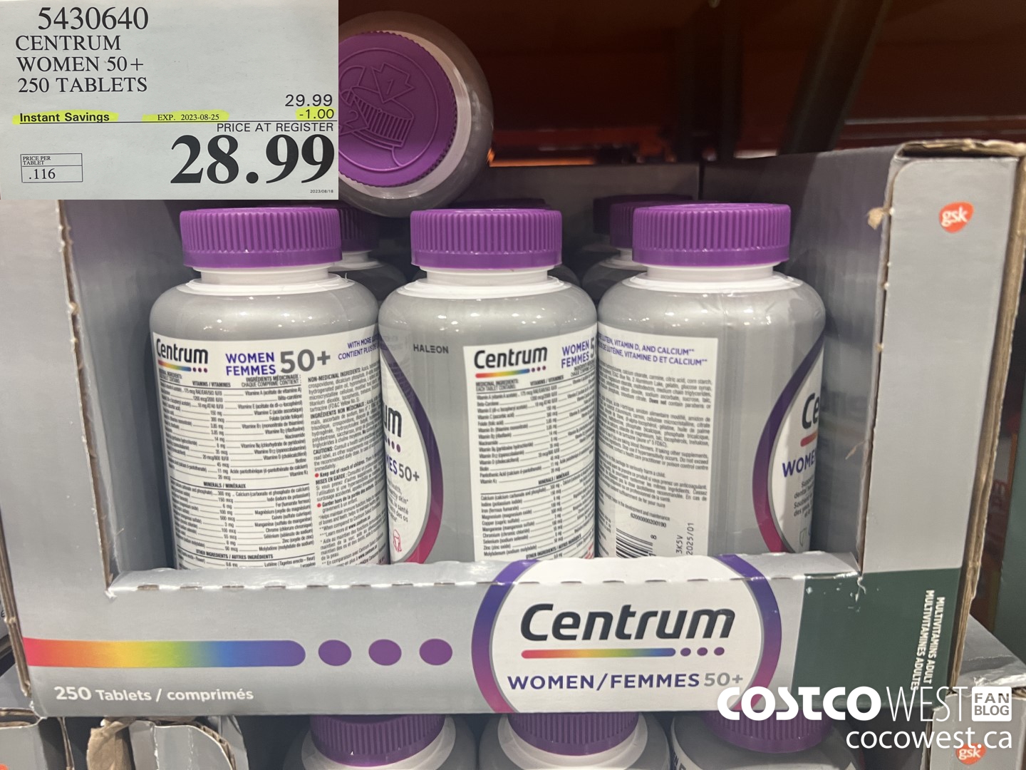5430640 CENTRUM WOMEN 50+ 250 TABLET ($1.00 INSTANT SAVINGS EXPIRES ON 2023-08-25) $28.99