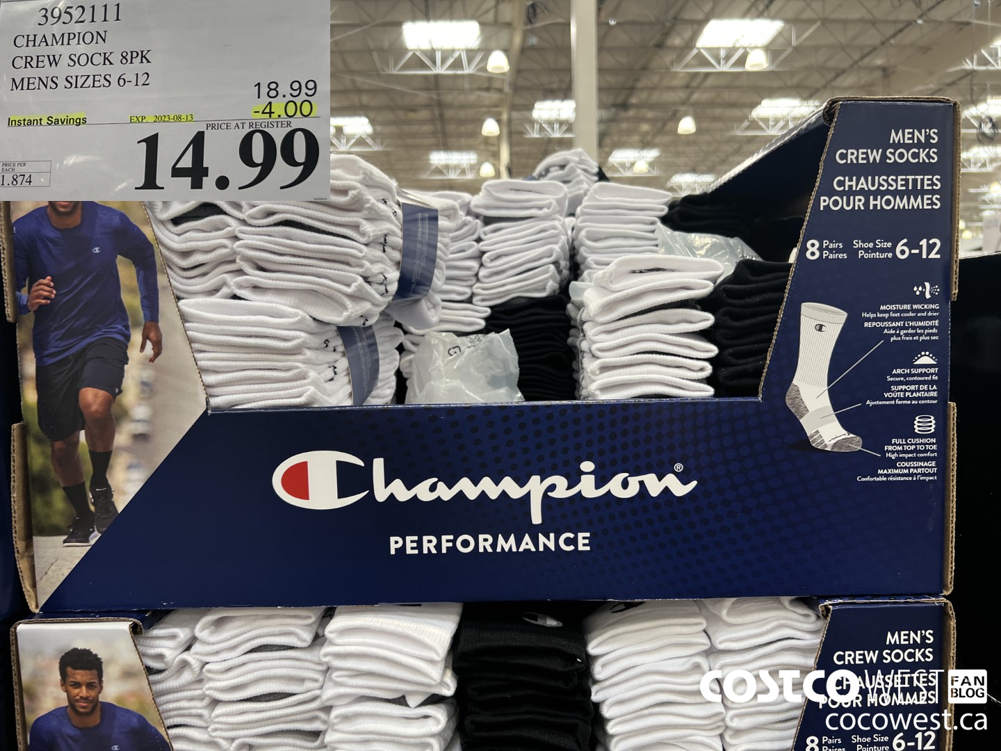 3952111 CHAMPION CREW SOCKS 8PK MENS SIZES 6-12 ($4.00 INSTANT SAVINGS EXPIRES ON 2023-08-13) $14.99