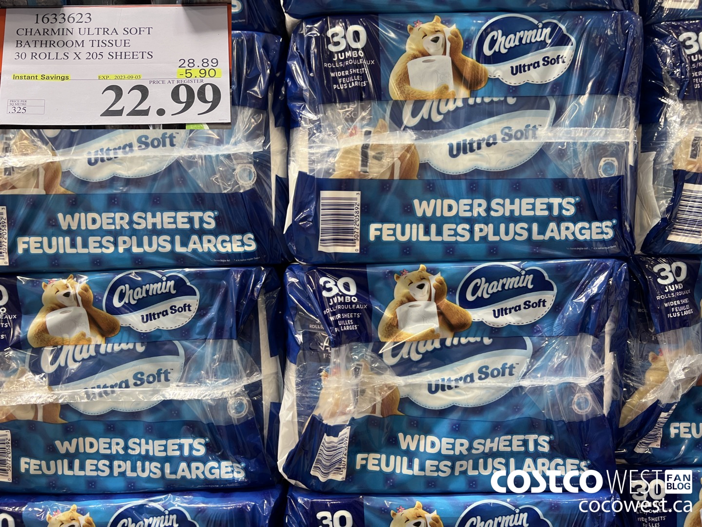 1633623 CHARMIN ULTRA SOFT BATHROOM TISSUE 30 ROLLS X 205 SHEETS ($5.90 INSTANT SAVINGS EXPIRES ON 2023-09-03) $22.99