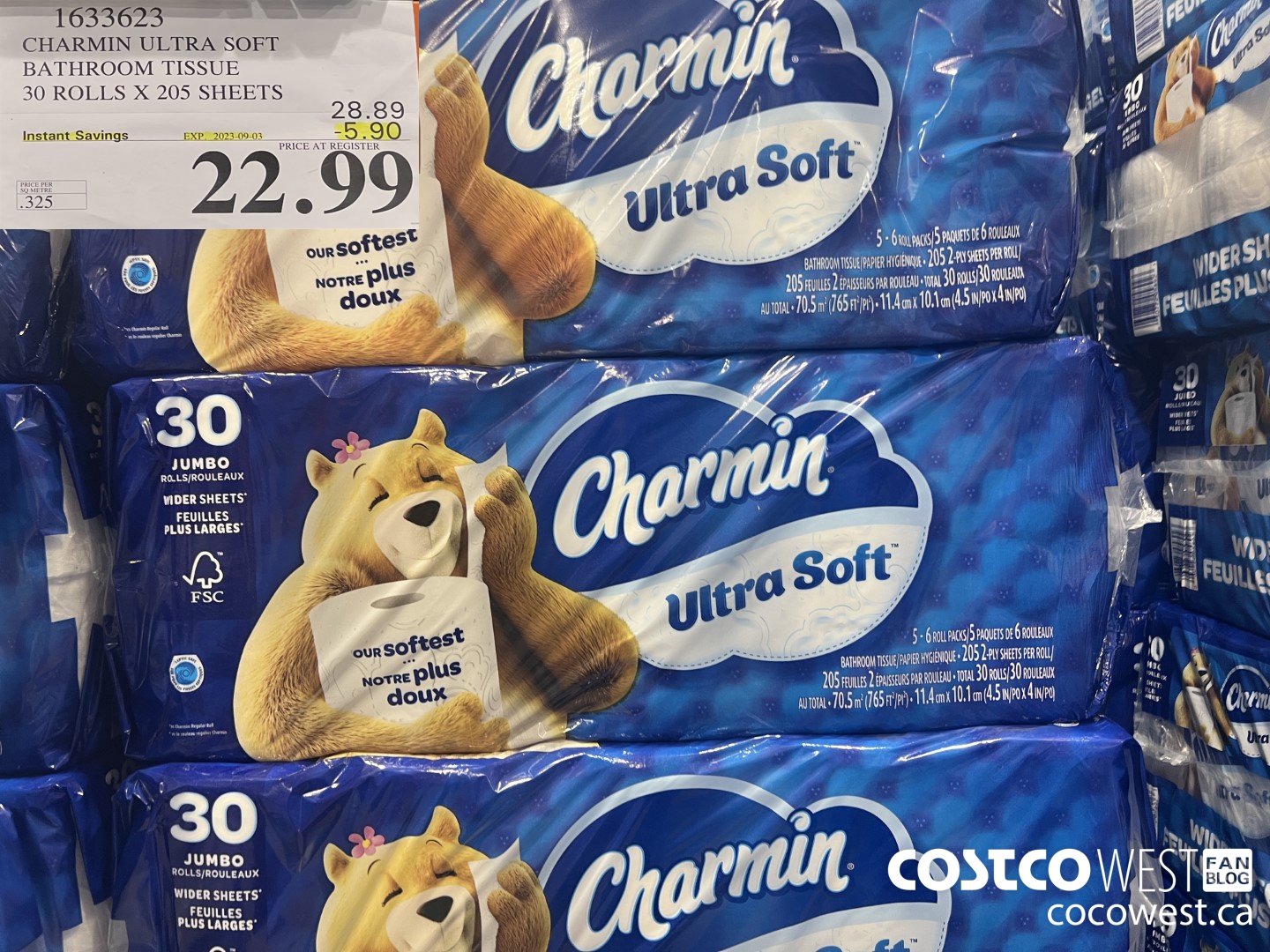 1633623 CHARMIN ULTRA SOFT BATHROOM TISSUE 30 ROLLS X 205 SHEETS ($5.90 INSTANT SAVINGS EXPIRES ON 2023-09-03) $22.99
