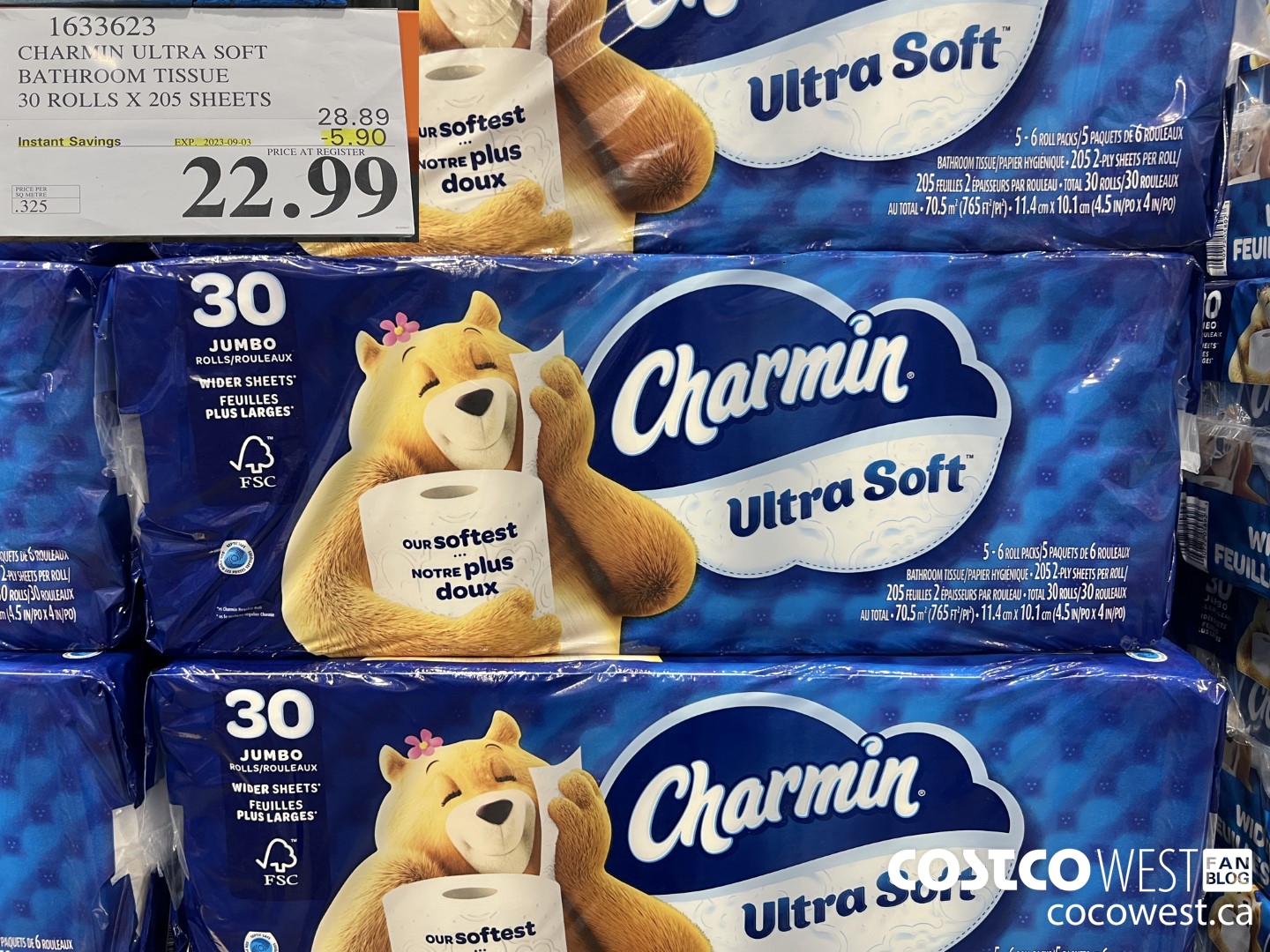 1633623 CHARMIN ULTRA SOFT BATHROOM TISSUE 30 ROLLS X 205 SHEETS ($5.90 INSTANT SAVINGS EXPIRES ON 2023-09-03) $22.99