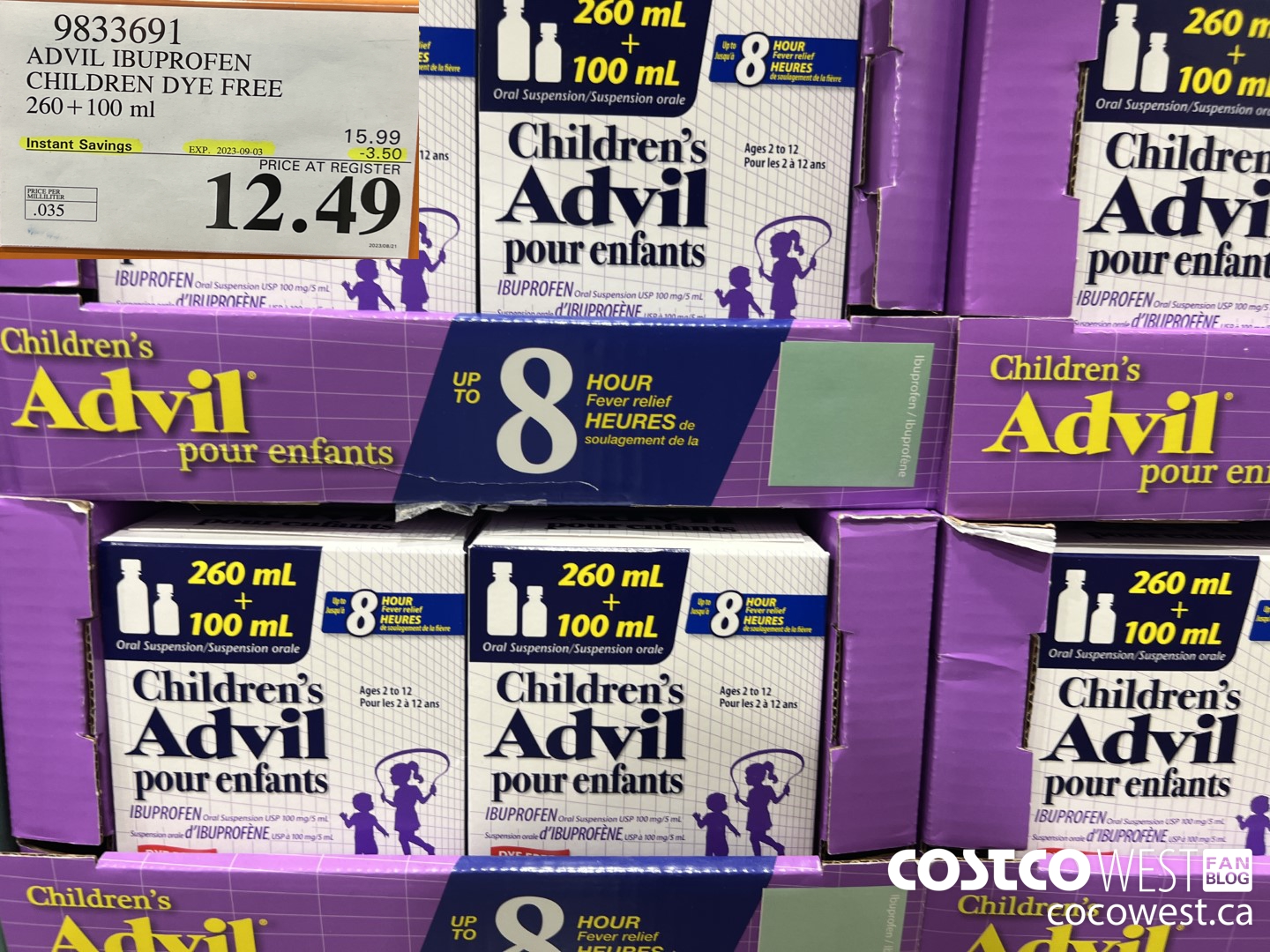 9833691 CHILDREN'S ADVIL ORAL SUSPENSION IBUPROFEN 260+100ML ($3.50 INSTANT SAVINGS EXPIRES ON 2023-09-03) $12.49