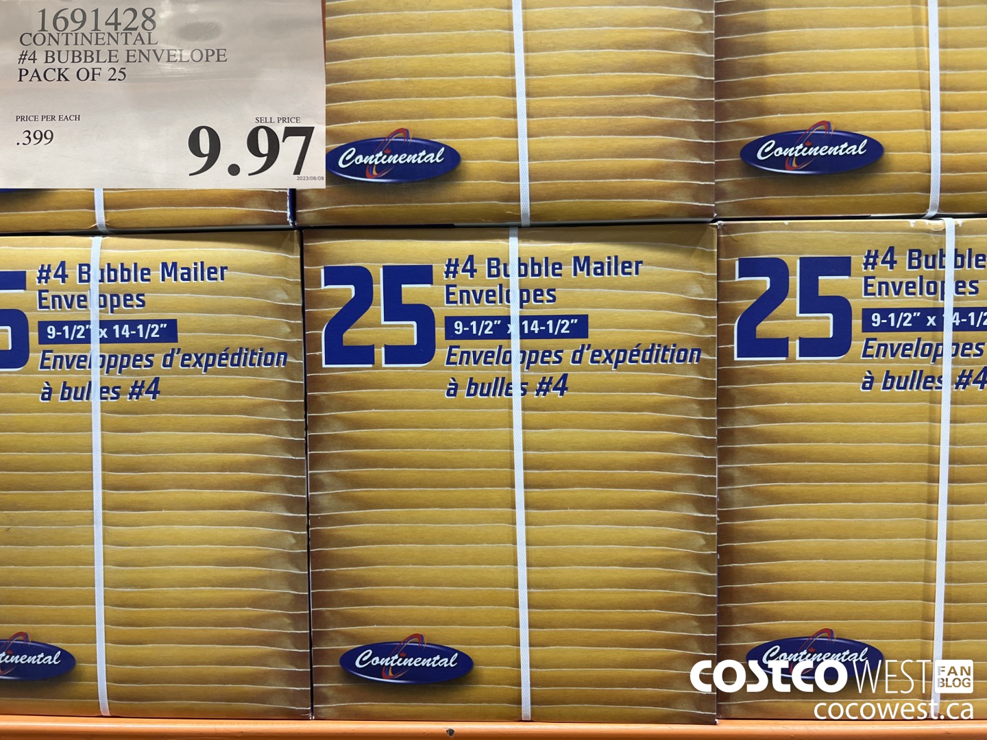 1691428 CONTINENTAL #4 BUBBLE ENVELOPE PACK OF 25 $9.97