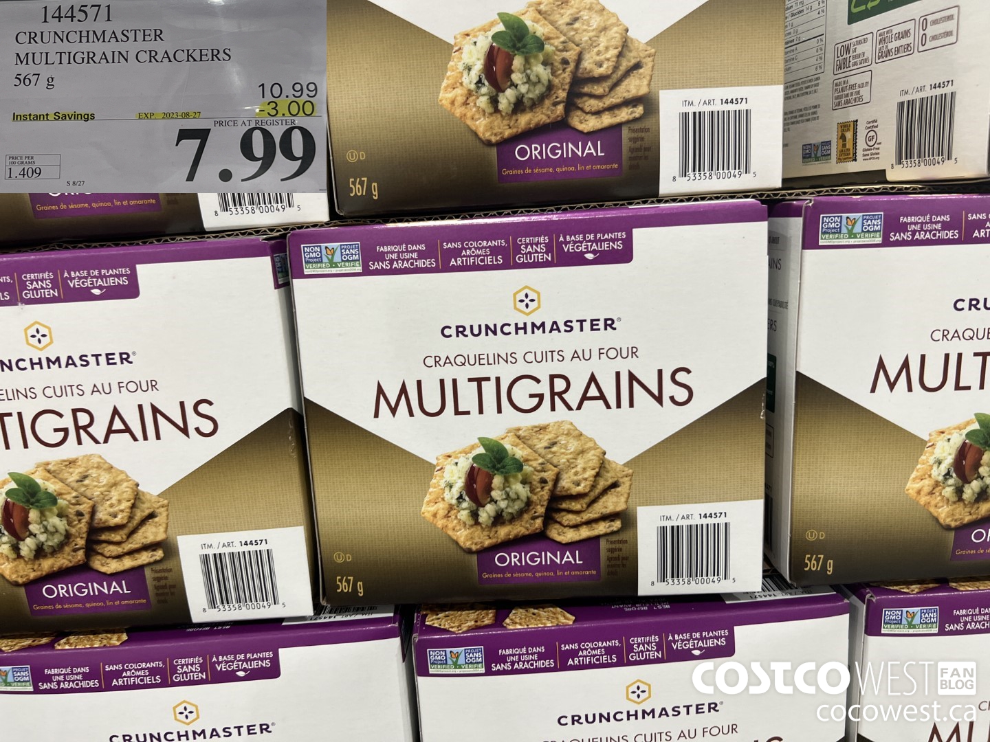 144571 CRUNCHMASTER MULTIGRAIN CRACKERS 567 G ($3.00 INSTANT SAVINGS EXPIRES ON 2023-08-27) $7.99