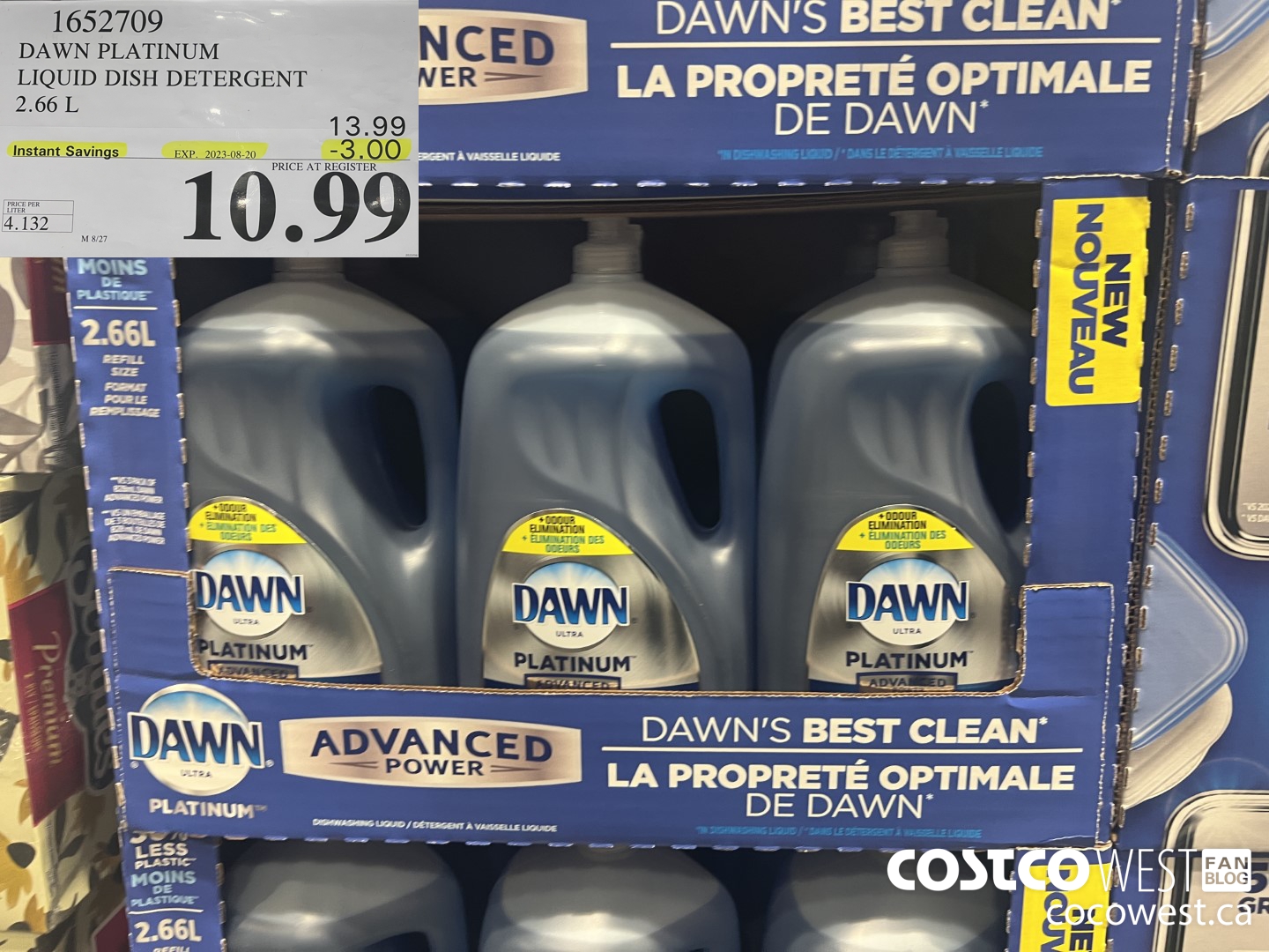 1652709 DAWN PLATINUM LIQUID DISH DETERGENT 2.66L ($3.00 INSTANT SAVINGS EXPIRES ON 2023-08-20) $10.99