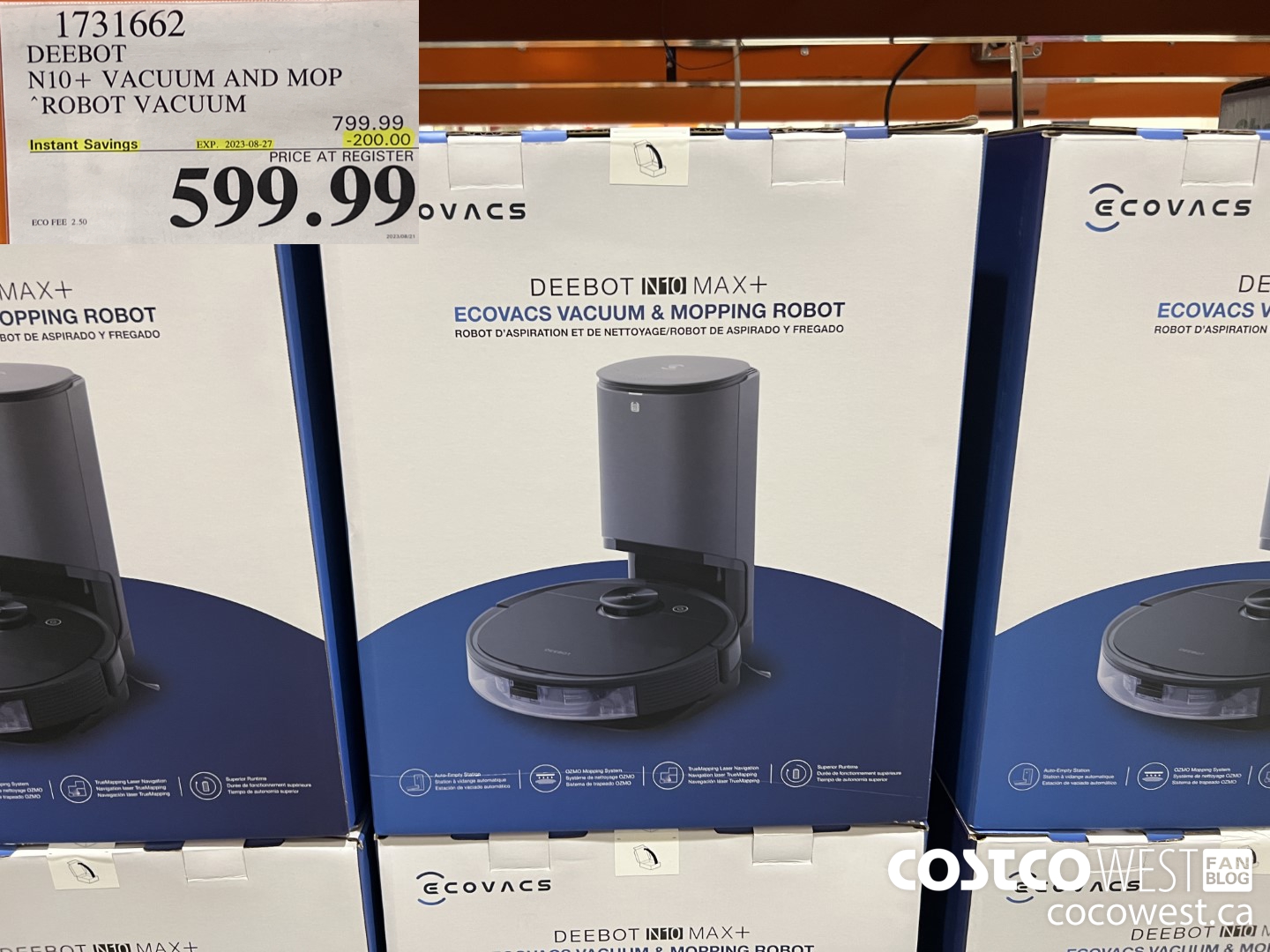 1731662 DEEBOT N10+ VACUUM AND MOP ROBOT VACUUM ($200.00 INSTANT SAVINGS EXPIRES ON 2023-08-27) $599.99