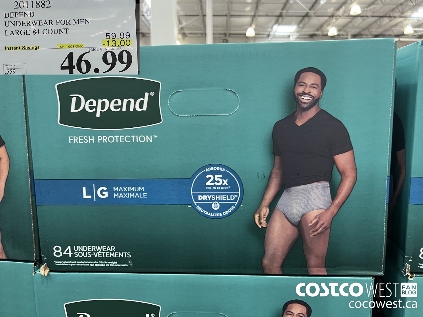 2011882 DEPEND UNDERWEAR FOR MEN LARGE 84 COUNT ($13.00 INSTANT SAVINGS EXPIRES ON 2023-08-06) $46.99