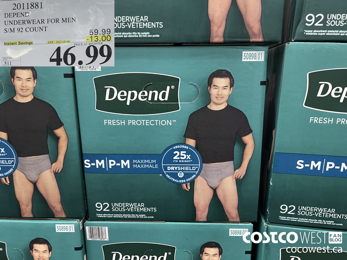 2011881 DEPEND UNDERWEAR FOR MEN S/M 92 COUNT ($13.00 INSTANT SAVINGS EXPIRES ON 2023-08-06) $46.99