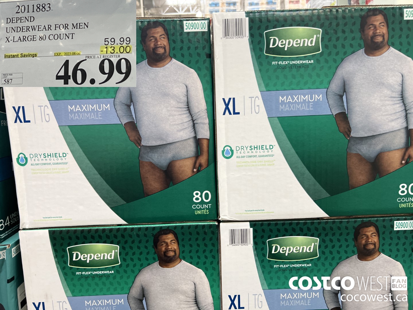 2011883 DEPEND UNDERWEAR FOR MEN X-LARGE 80 COUNT ($13.00 INSTANT SAVINGS EXPIRES ON 2023-08-06) $46.99