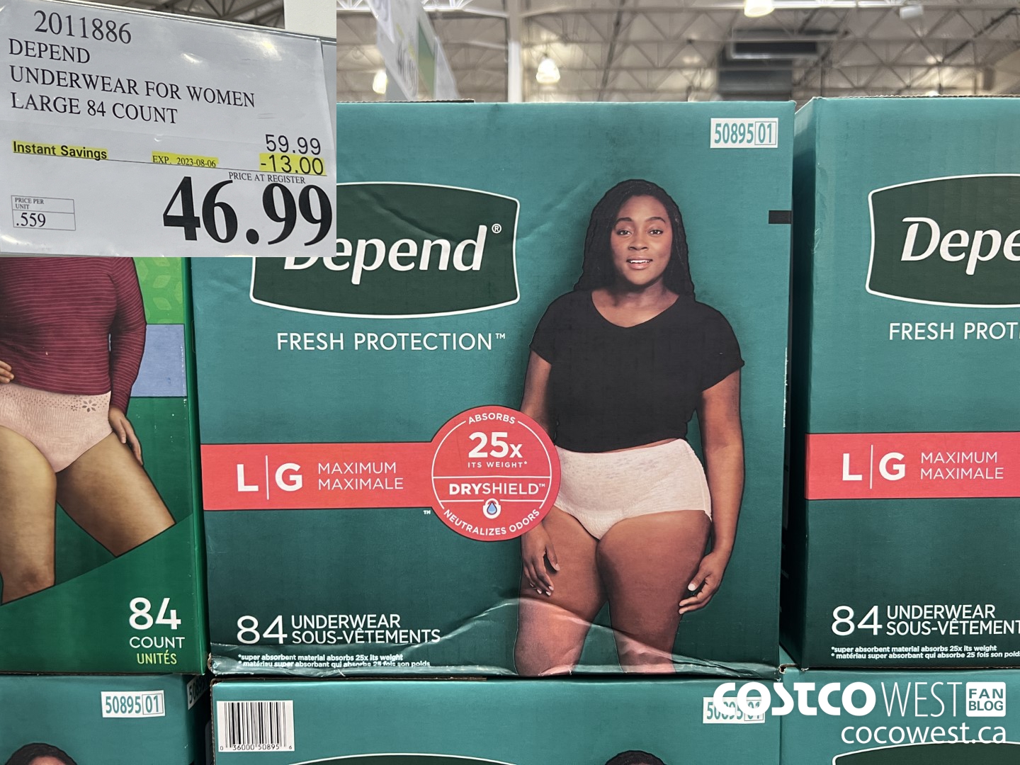 2011886 DEPEND UNDERWEAR FOR WOMEN LARGE 84 COUNT ($13.00 INSTANT SAVINGS EXPIRES ON 2023-08-06) $46.99