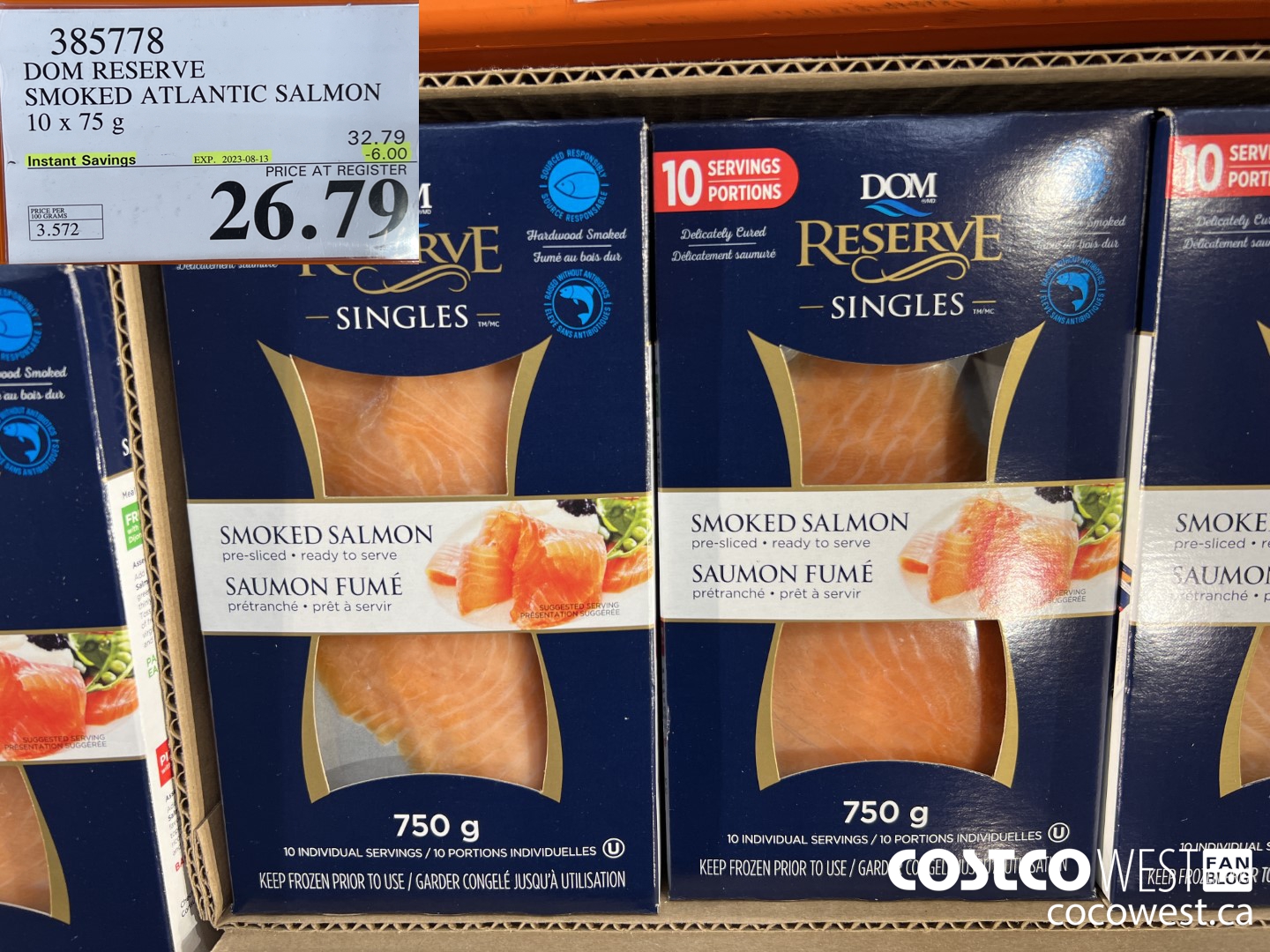 385778 DOM RESERVE SMOKED ATLANTIC SALMON 10 x 75 g ($6.00 INSTANT SAVINGS EXPIRES ON 2023-08-13) $26.79