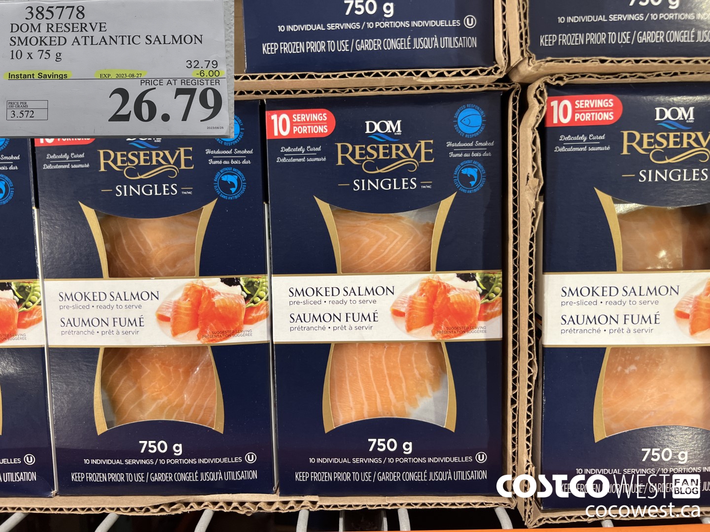 385778 DOM RESERVE SMOKED ATLANTIC SALMON 10 x 75 g ($6.00 INSTANT SAVINGS EXPIRES ON 2023-08-27) $26.79