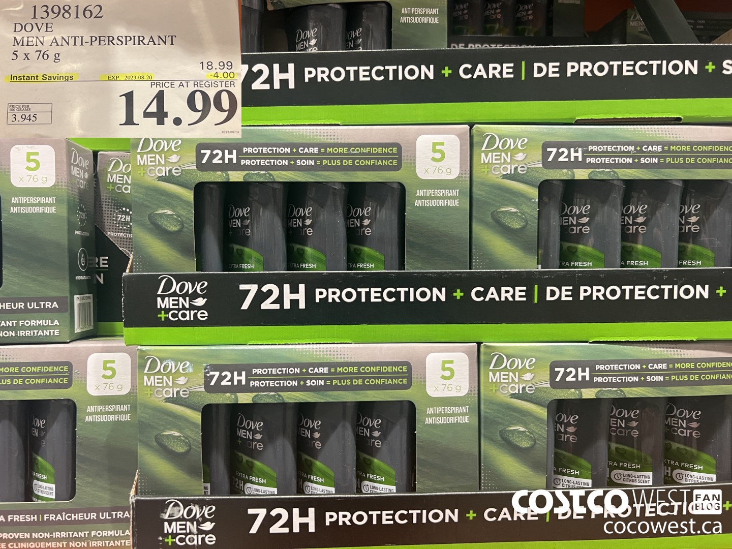 1398162 DOVE MEN ANTI-PERSPIRANT 5 X 76G ($4.00 INSTANT SAVINGS EXPIRES ON 2023-08-20) $14.99