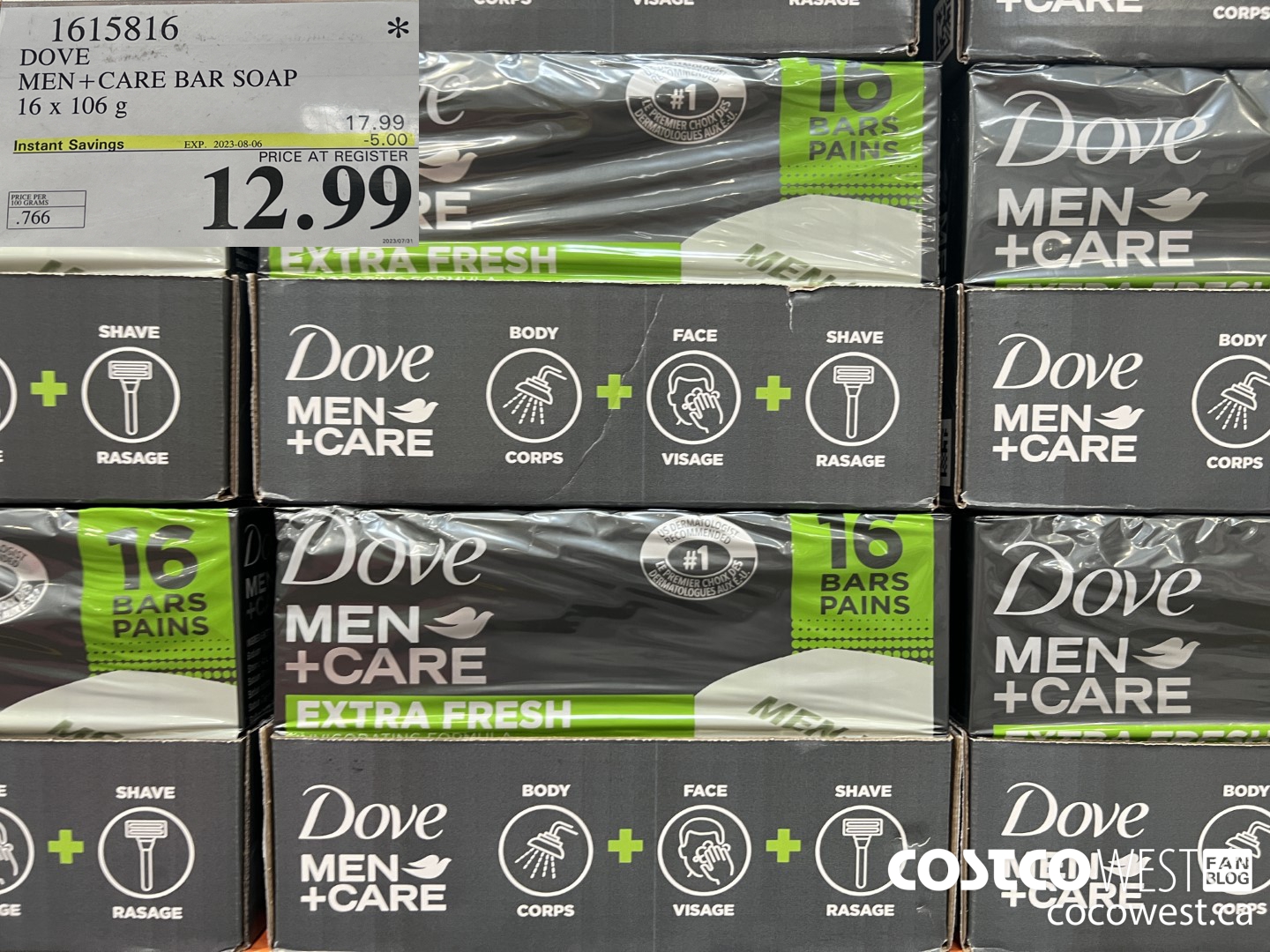 1615816 DOVE MEN +CARE BAR SOAP 16 X 106 G ($5.00 INSTANT SAVINGS EXPIRES ON 2023-08-06) $12.99