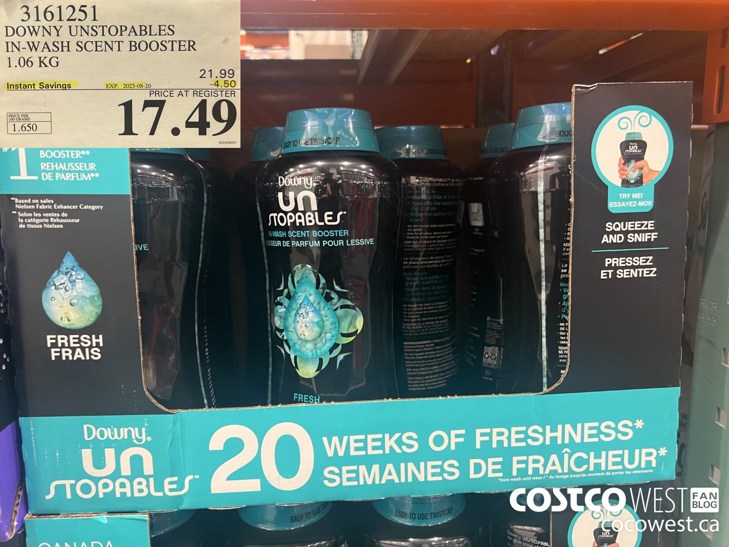 3161251 DOWNY UNSTOPABLES IN-WASH SCENT BOOSTER 1.06 KG ($4.50 INSTANT SAVINGS EXPIRES ON 2023-08-20) $17.49