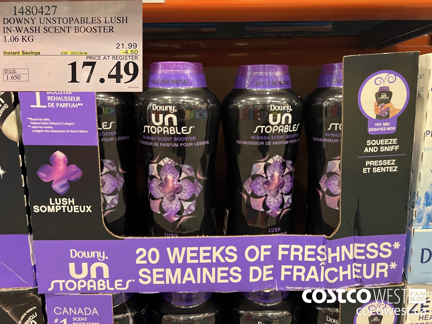 1480427 DOWNY UNSTOPABLES LUSH IN-WASH SCENT BOOSTER 1.06 KG ($4.50 INSTANT SAVINGS EXPIRES ON 2023-08-06) $17.49
