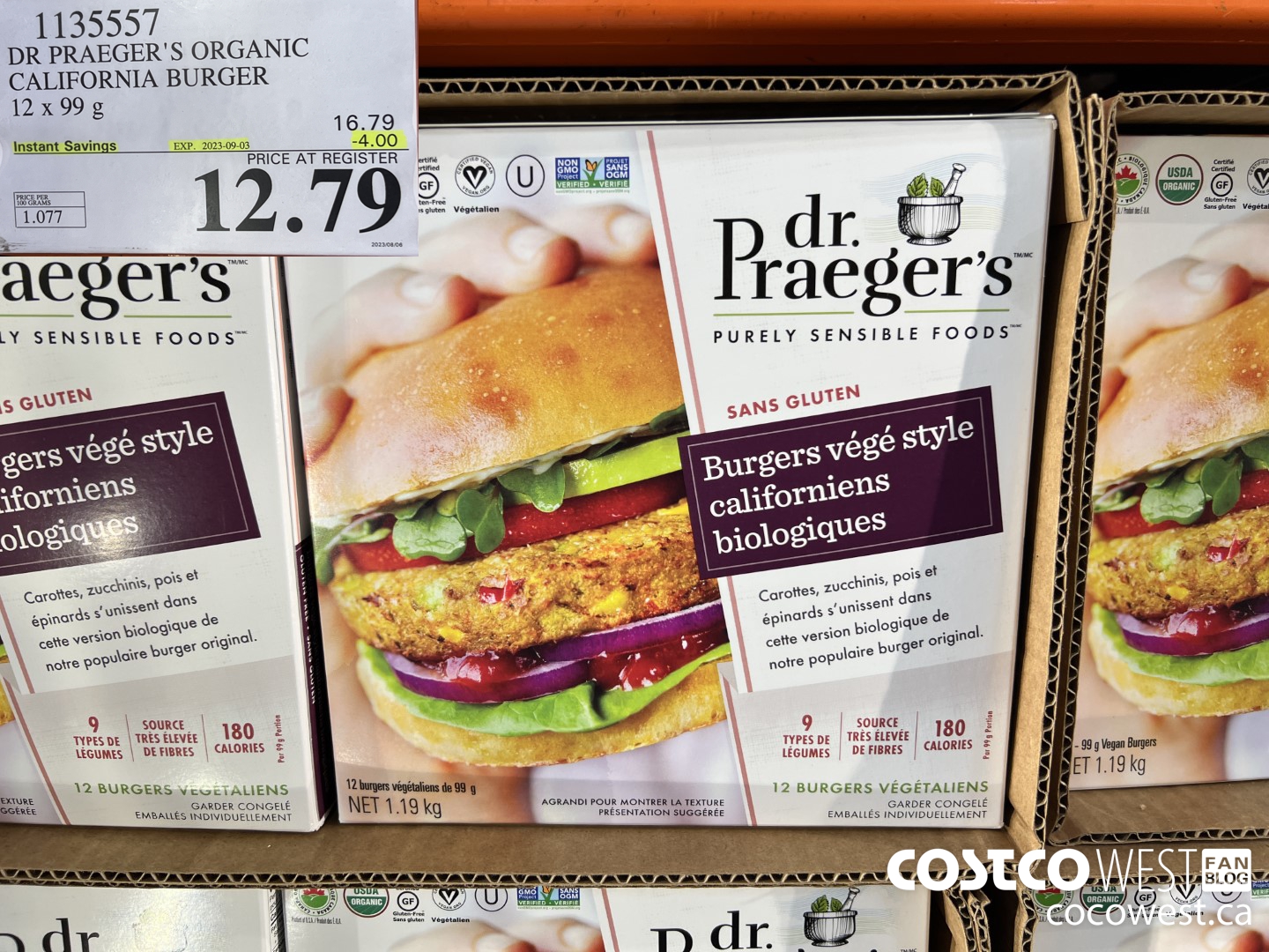 1135557 DR PRAEGER'S ORGANIC CALIFORNIA BURGER 12 x 99 g ($4.00 INSTANT SAVINGS EXPIRES ON 2023-09-03) $12.79